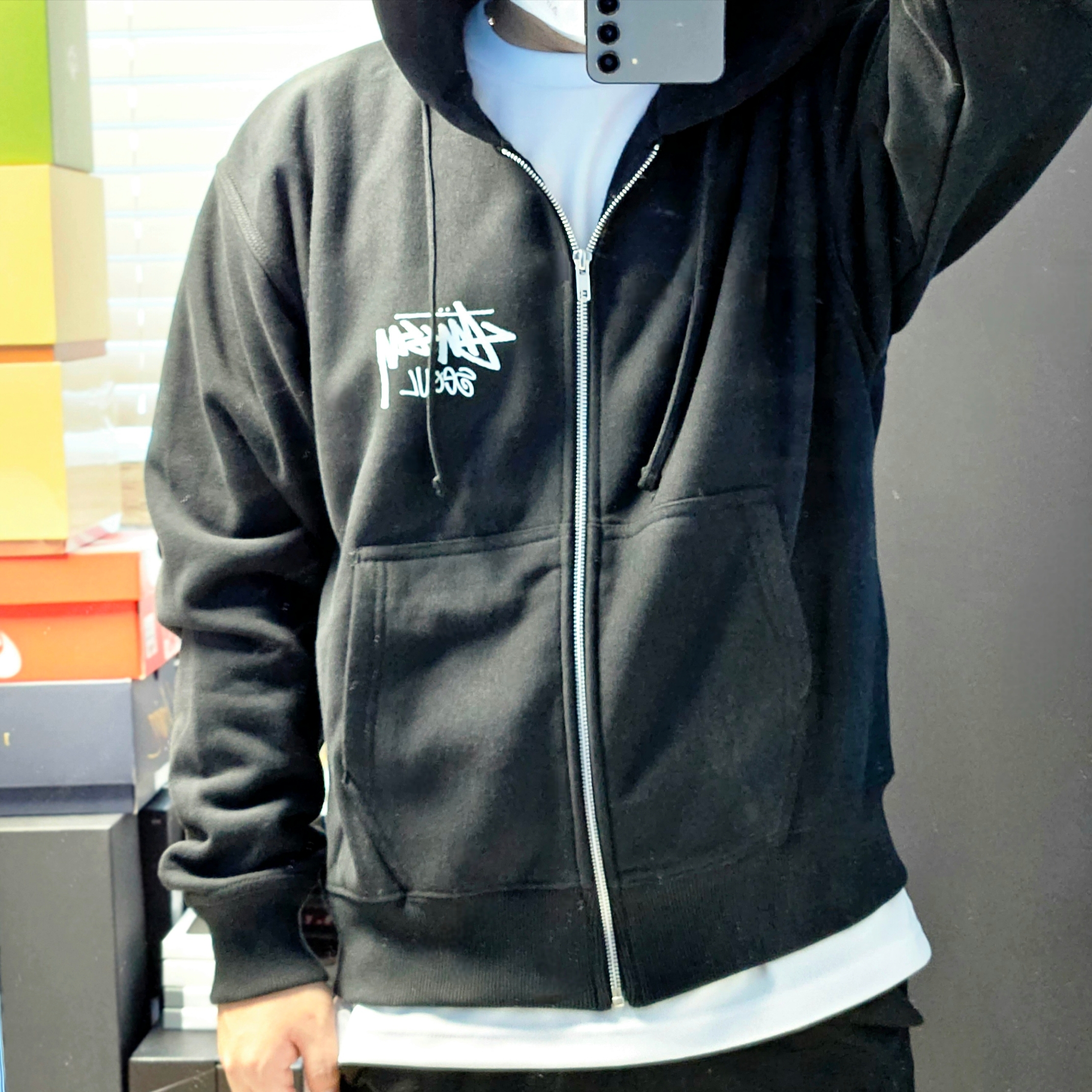 Stussy Stock Seoul Zip Hood Black 2023 착용 스타일 - 2