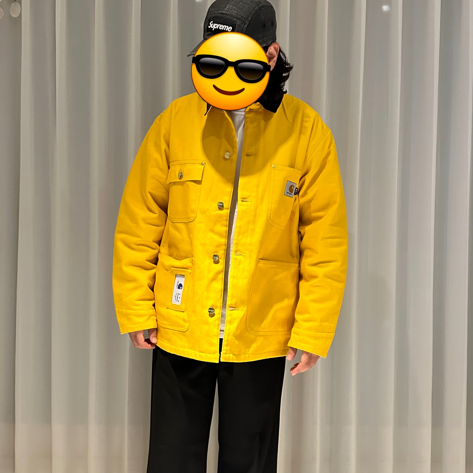 Supreme Coated Cordura Camp Cap Black - 22SS, Carhartt WIP x IAB Studio OG Chore Coat Yellow 착용 스타일 - 5
