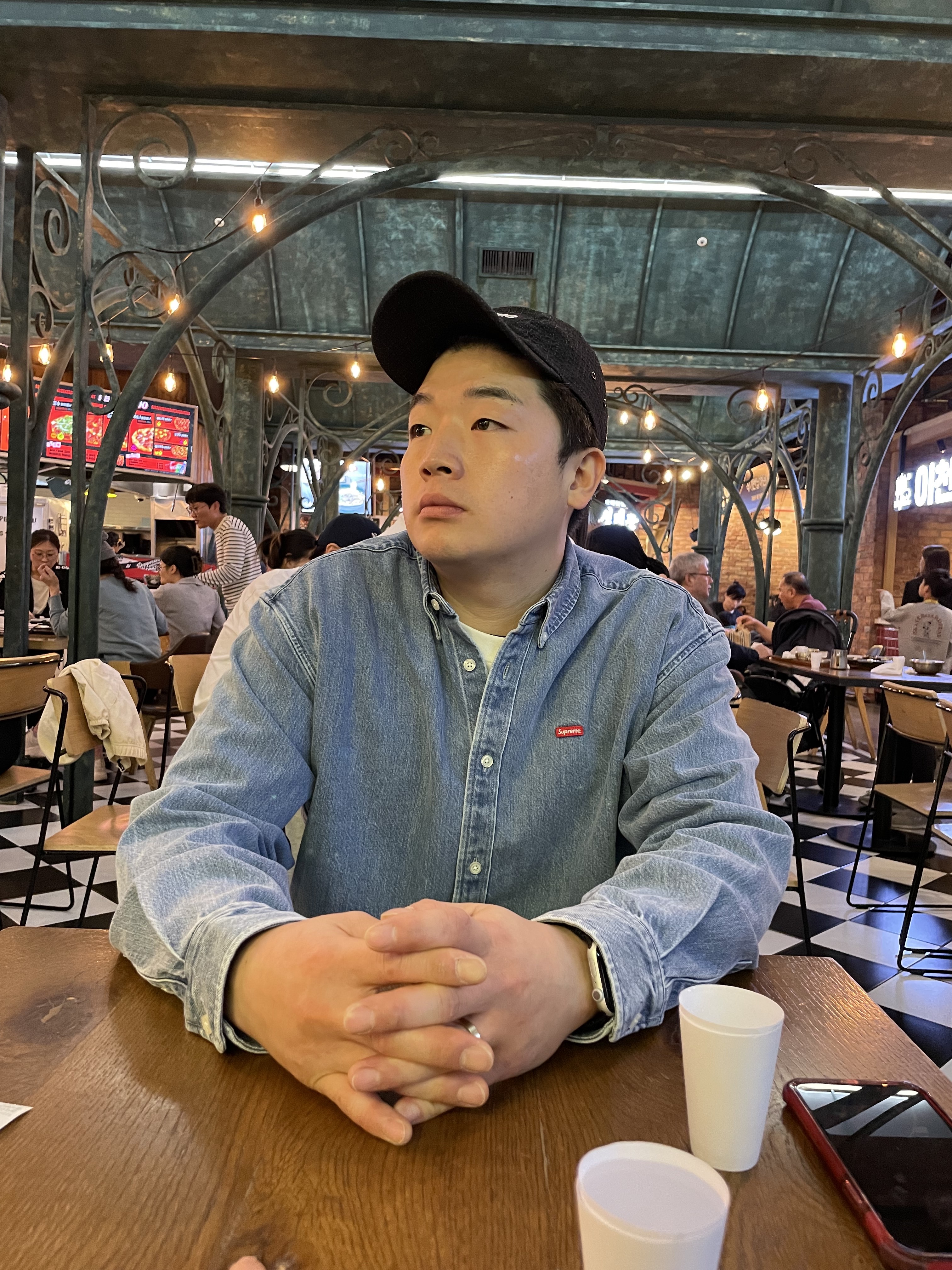 Supreme Small Box Shirt Denim - 23FW, Supreme Glow Ripstop Camp Cap Black - 22FW 착용 스타일 - 2