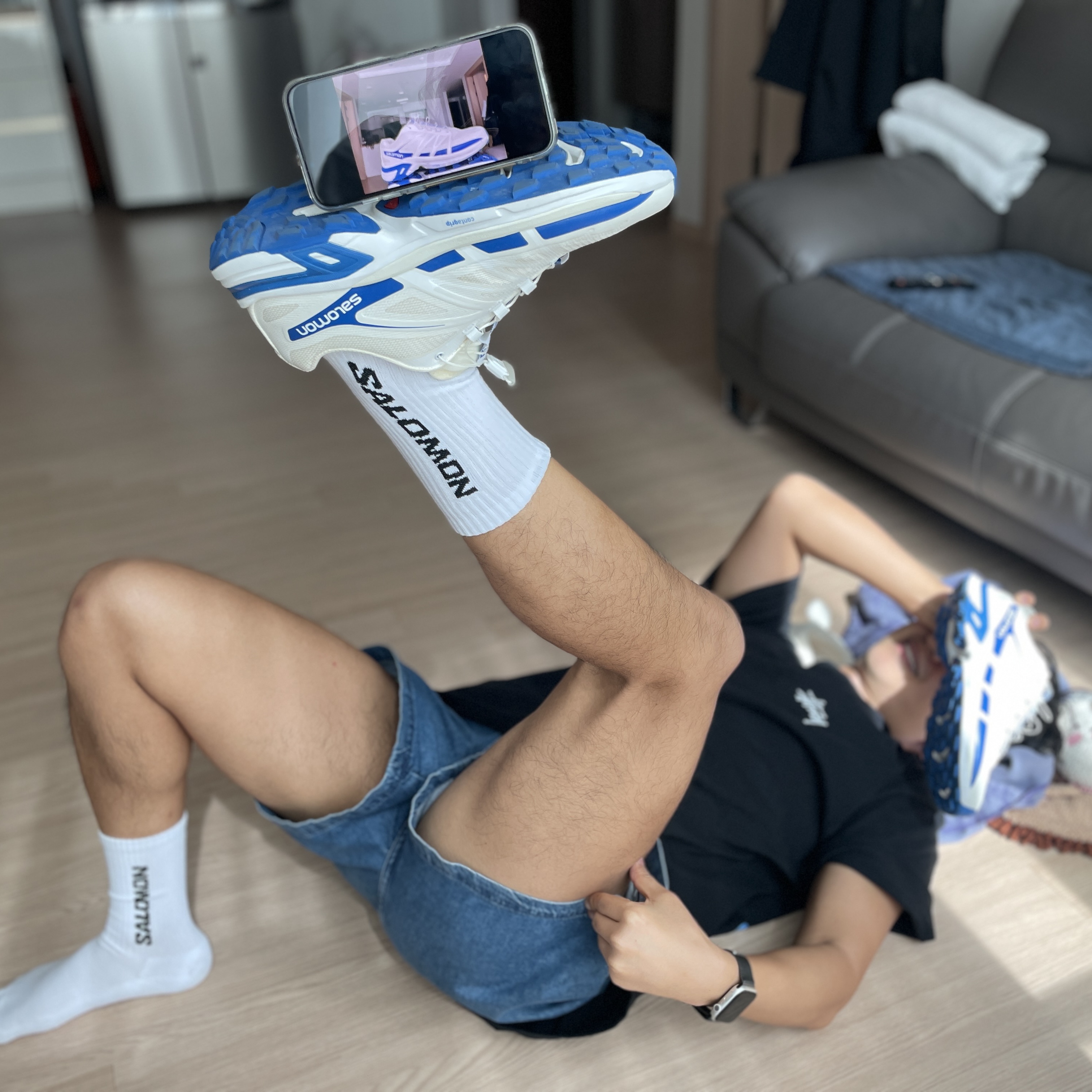 Salomon x JJJJound XT-Wings 2 White Lapis Blue 착용 스타일 - 3