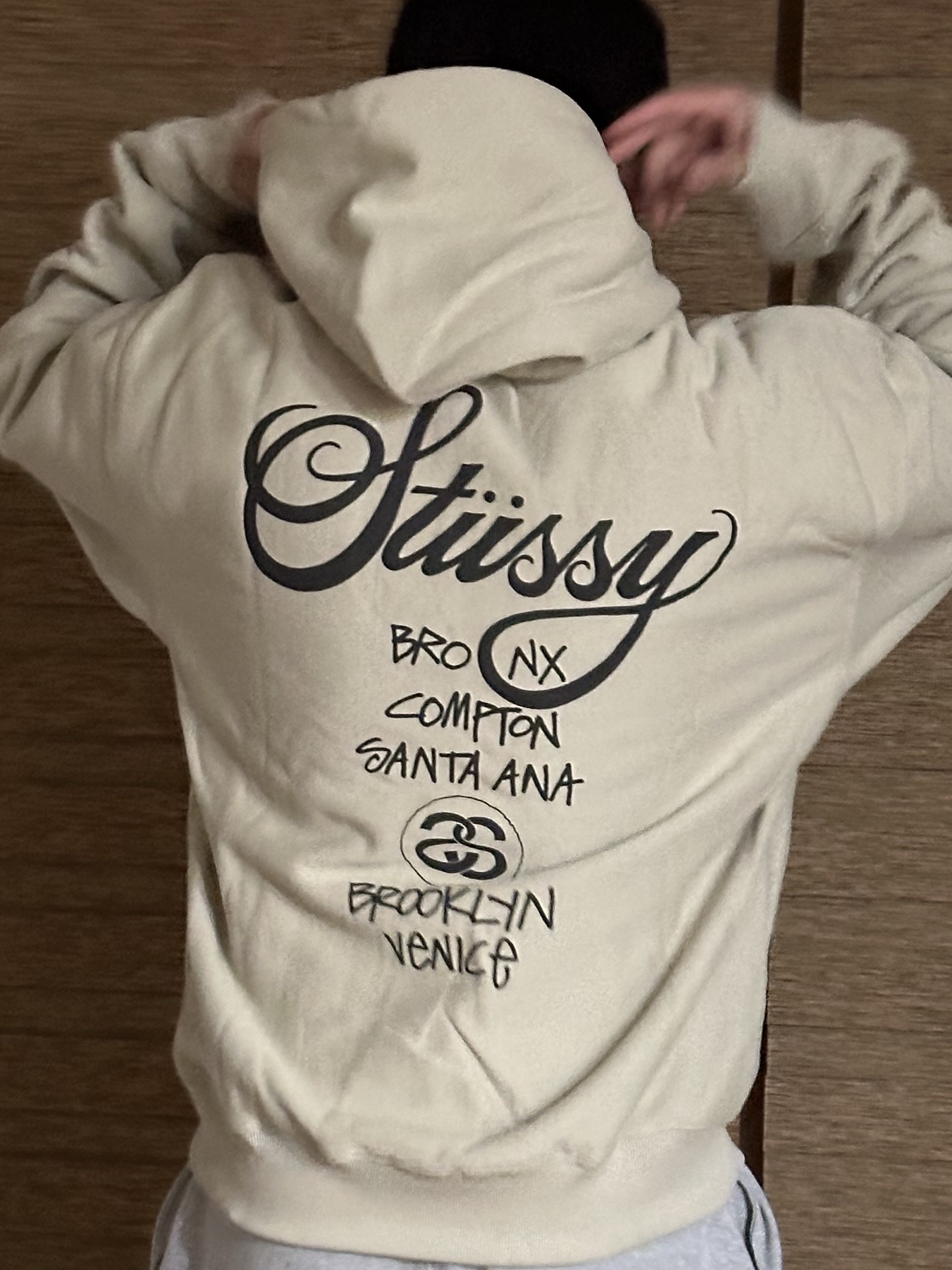 Stussy World Tour Hoodie Khaki 2023 착용 스타일 - 1