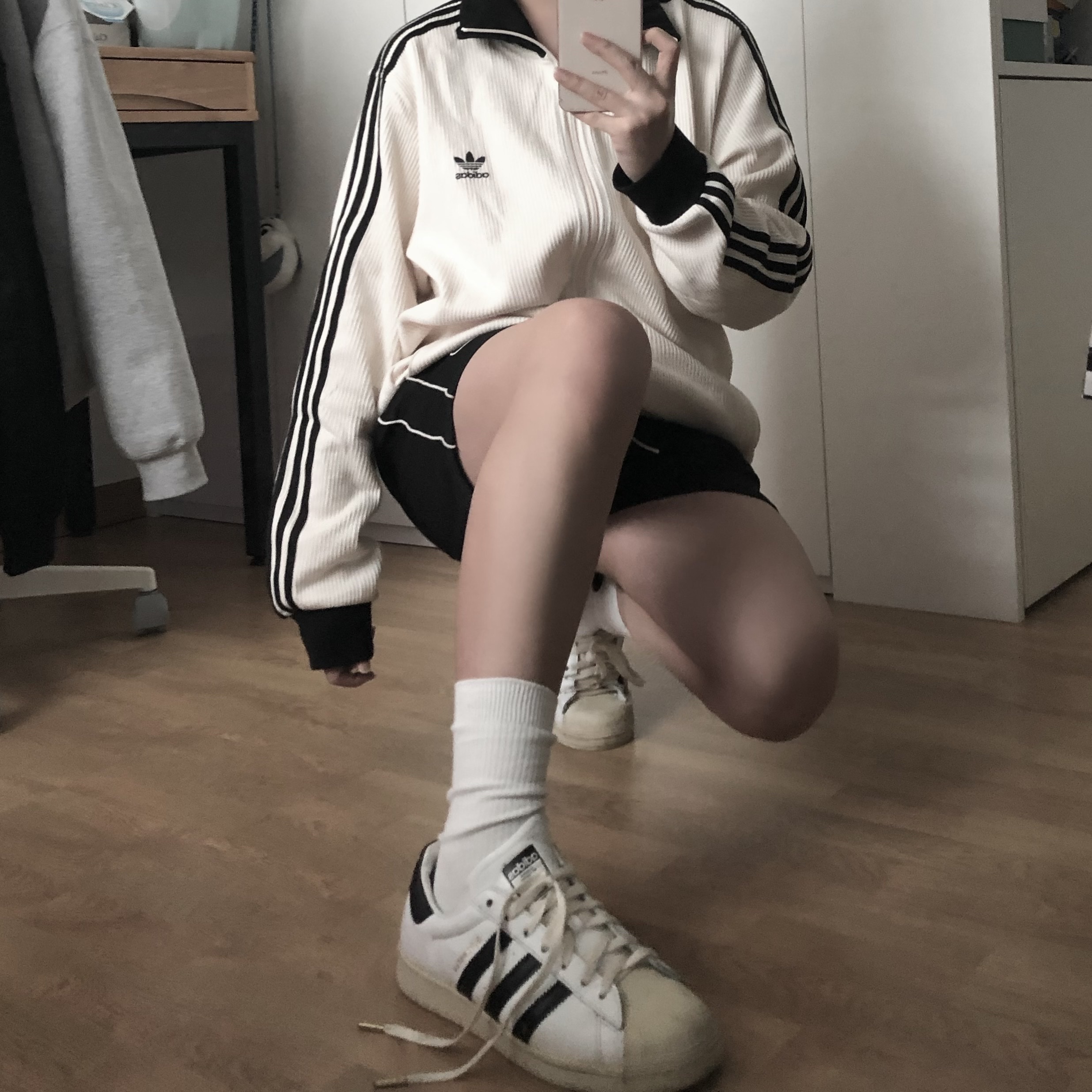 Adidas Adicolor Classic Waffle Beckenbauer Track Jacket Wonder White - US Sizing, Adidas Superstar Premium White Black 착용 스타일 - 1