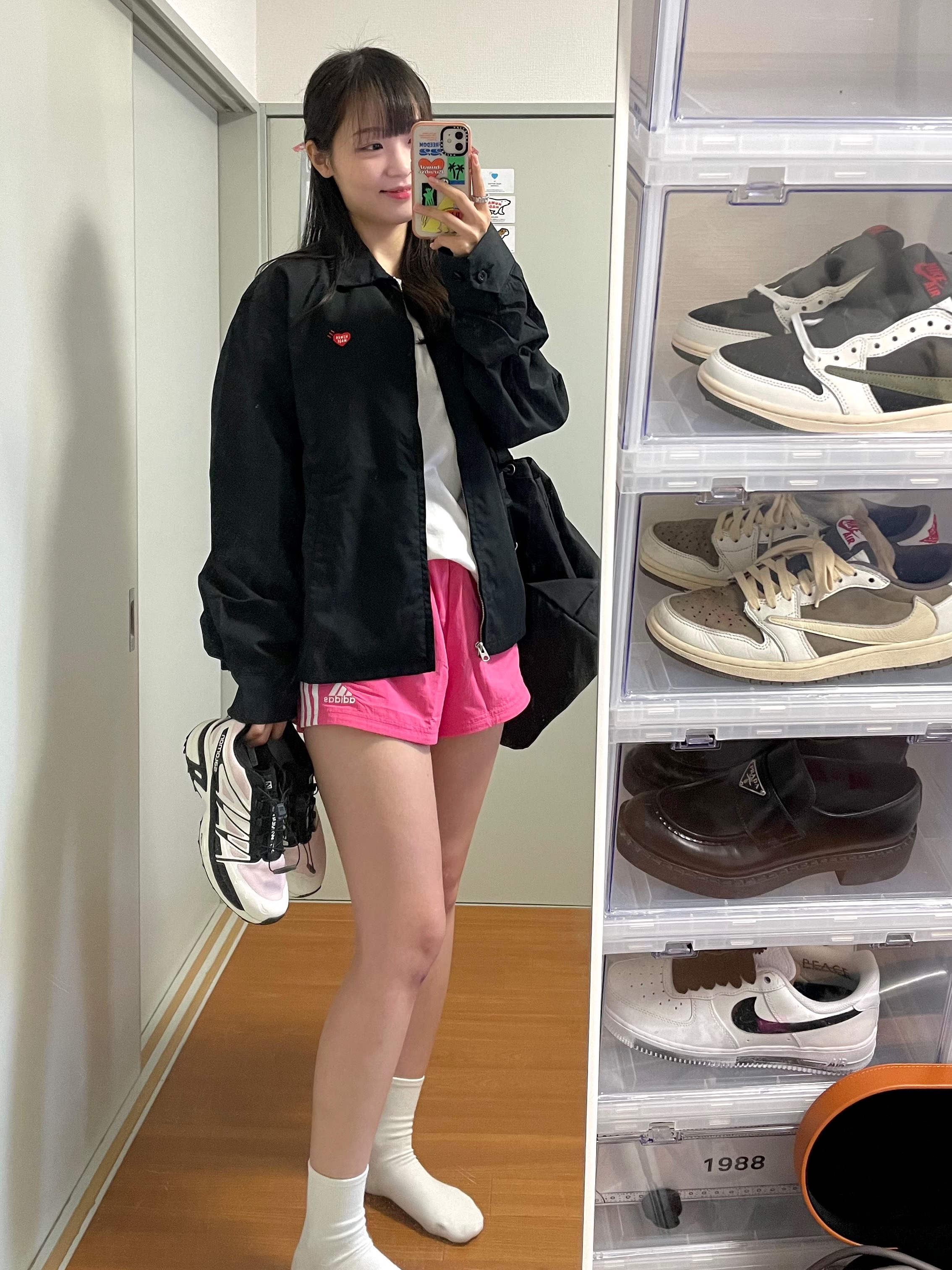 Salomon XT-Wings 2 Cradle Pink, Human Made Drizzler Jacket Black 착용 스타일