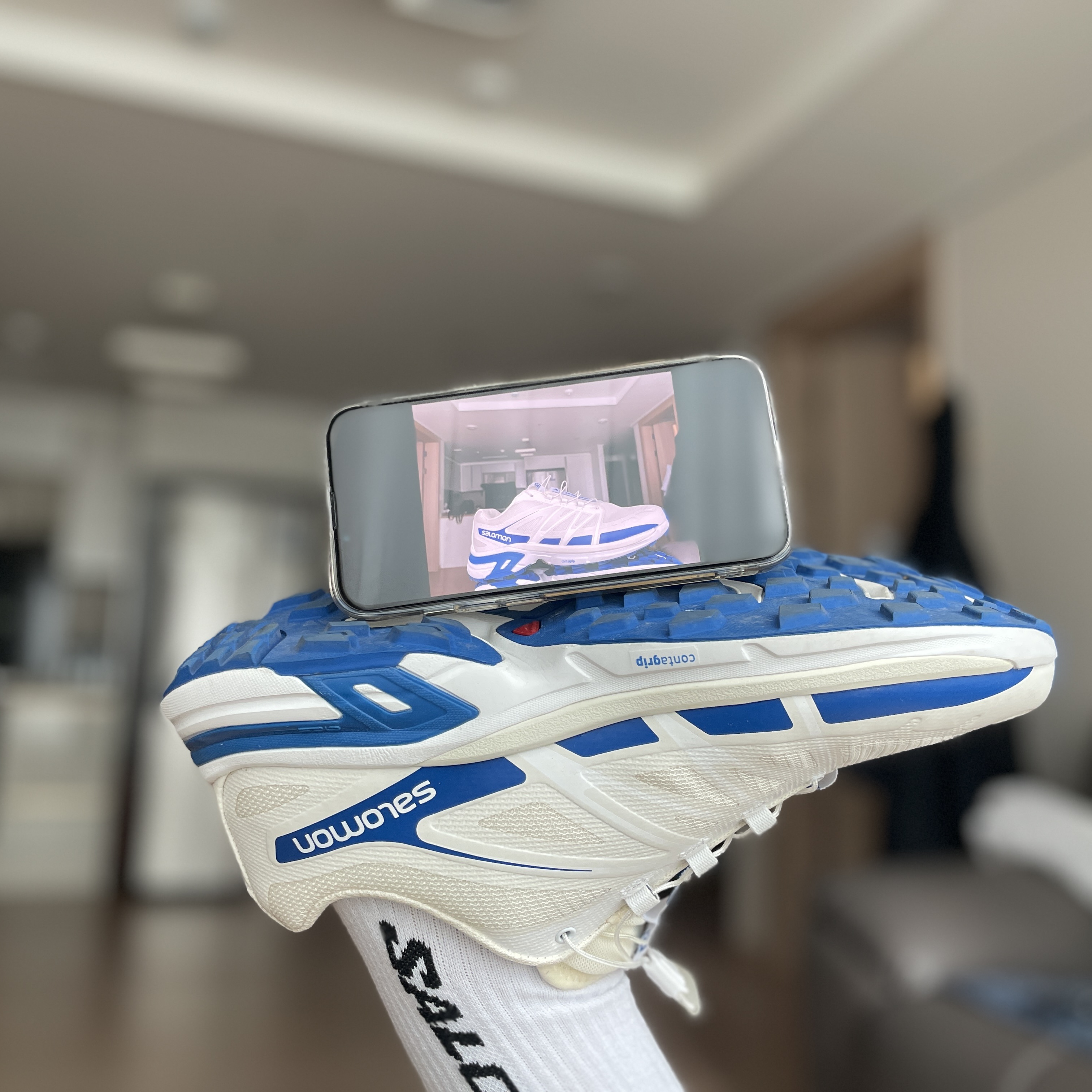 Salomon x JJJJound XT-Wings 2 White Lapis Blue 착용 스타일 - 2