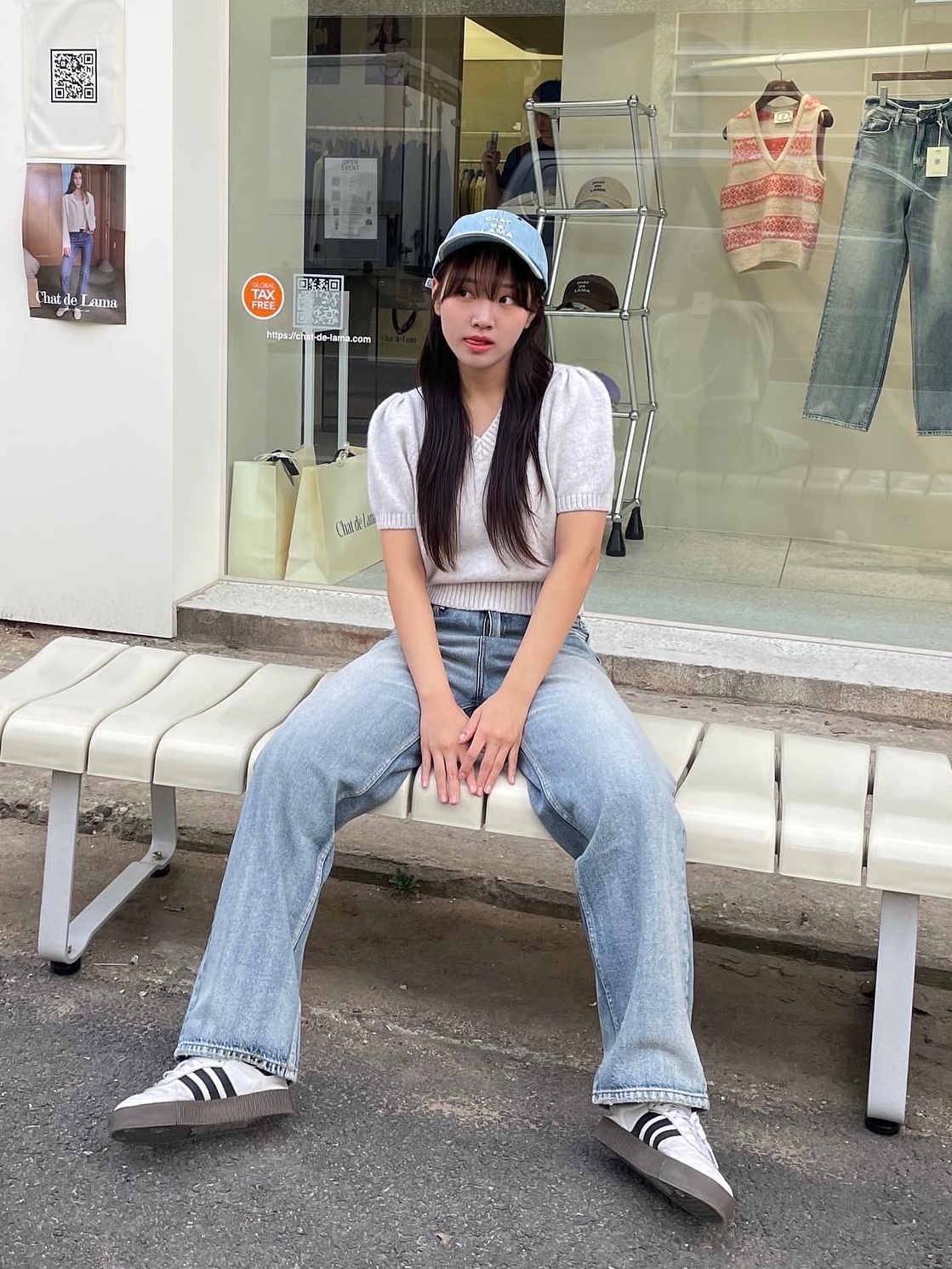 (W) Adidas Sambarose White Black Gum 착용 스타일
