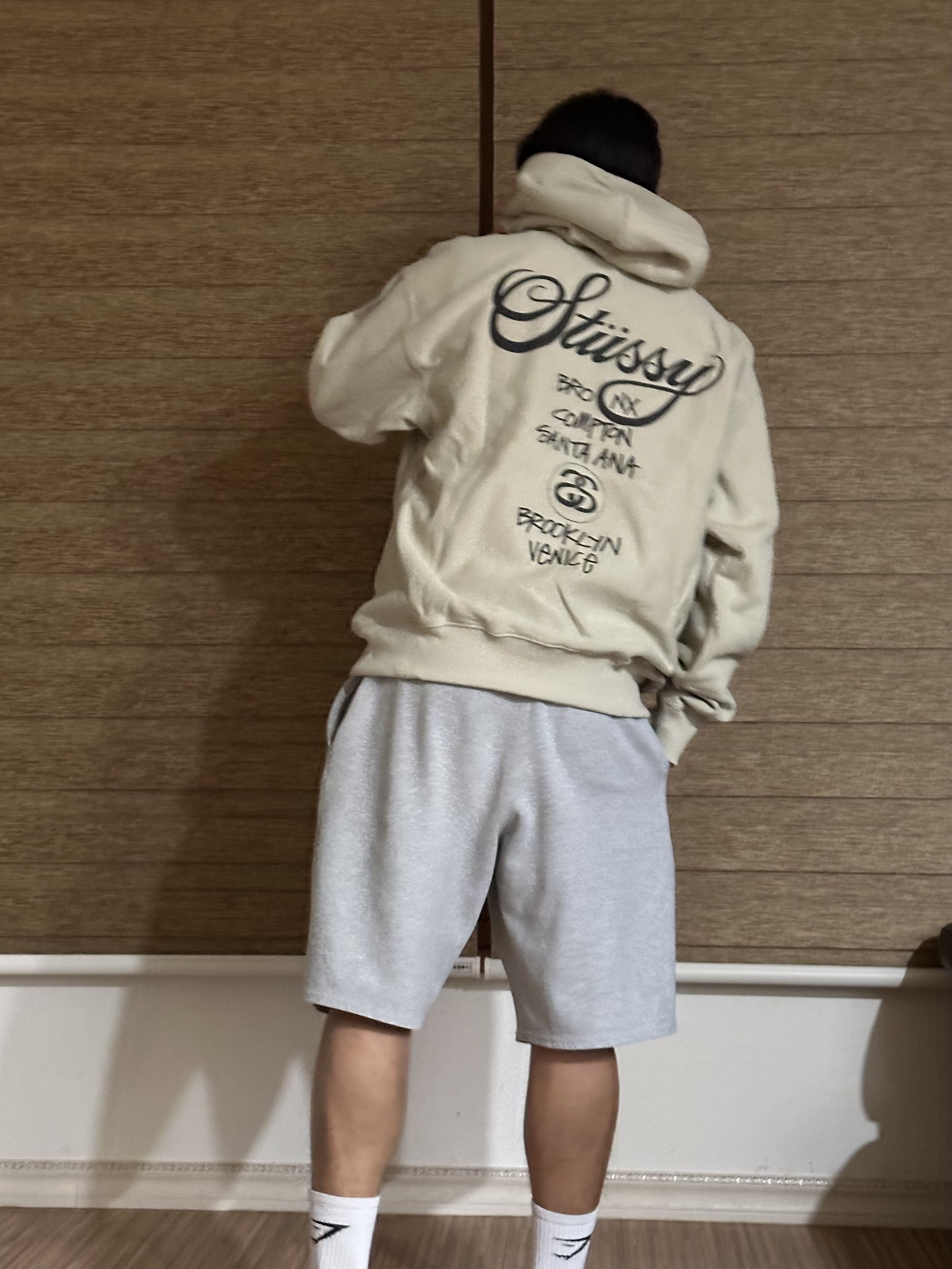 Stussy World Tour Hoodie Khaki 2023 착용 스타일 - 2