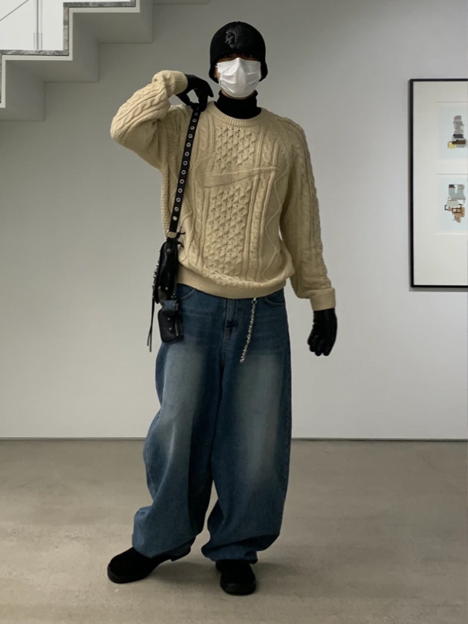 Nike x Stussy NRG LS Knit Sweater Fossil (DR2893-238), Nike Air Kukini Triple Black 착용 스타일 - 4