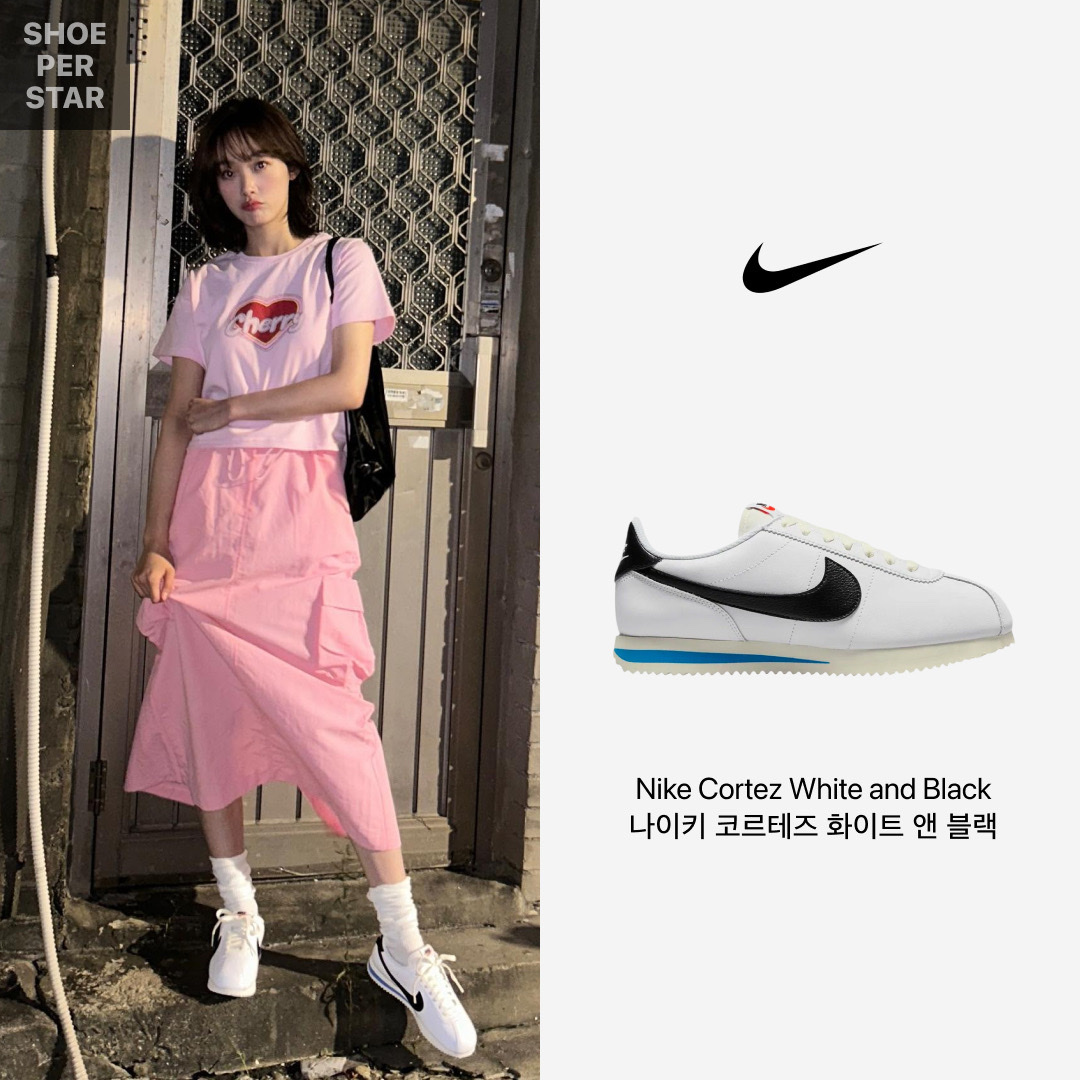 Nike Cortez White and Black 착용 스타일 - 1