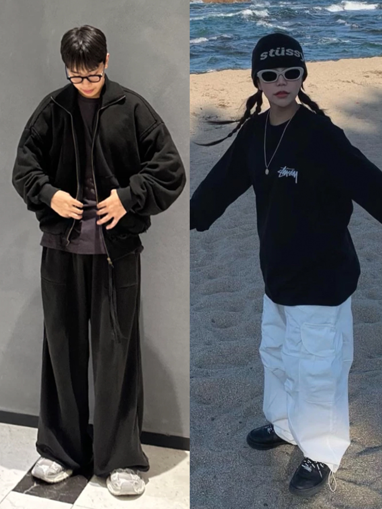 Gentle Monster x Maison Margiela MM004 Grey Black, Gentle Monster x Maison Margiela MM010 Clear Black 착용 스타일 - 2