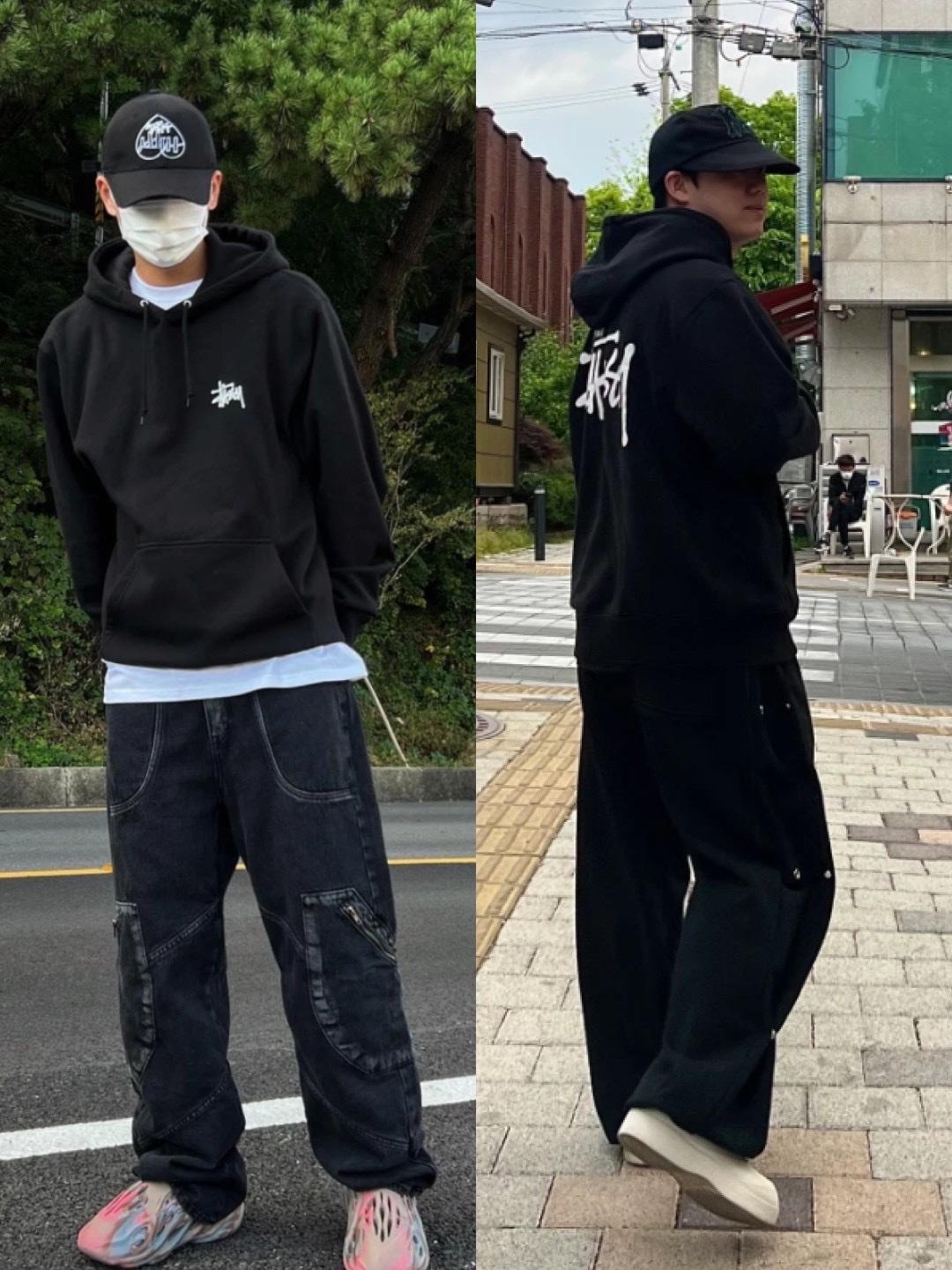 Stussy x Cactus Plant Flea Market 8 Ball Pigment Dyed Hoodie Blue, Stussy Souvenir Low Pro Strapback Cap Blue 착용 스타일 - 3