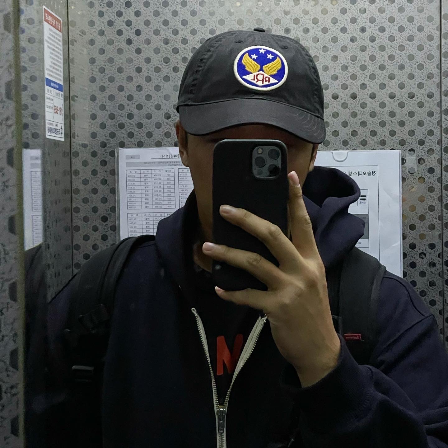 Double RL Garment Dyeing Twill Ball Cap Black 착용 스타일 - 1