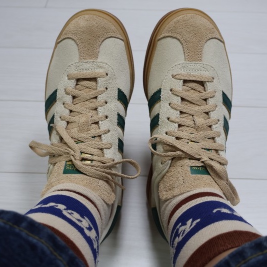 (W) Adidas Gazelle Bold Cream White Collegiate Green 착용 스타일 - 3