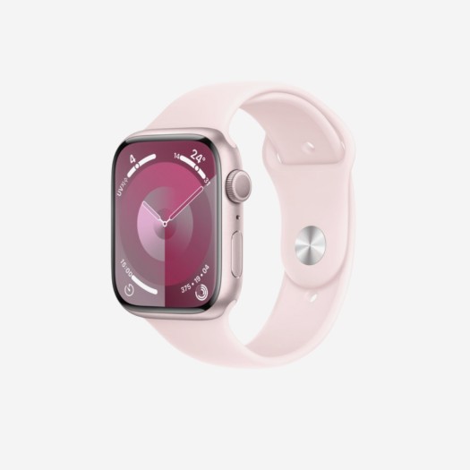 애플 워치 9 45mm GPS 핑크 알루미늄 케이스 스포츠 밴드 M/L 핑크 (국내 정식 발매 제품)