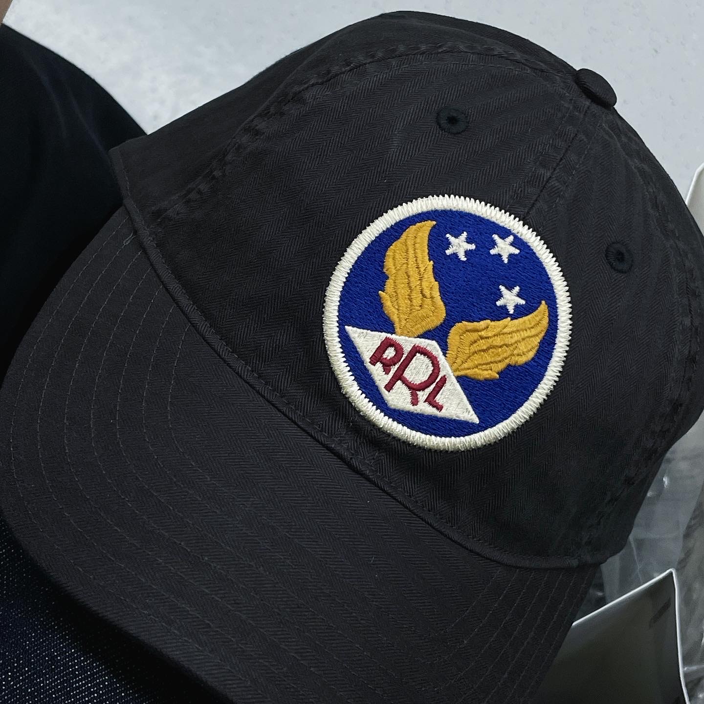 Double RL Garment Dyeing Twill Ball Cap Black 착용 스타일 - 2