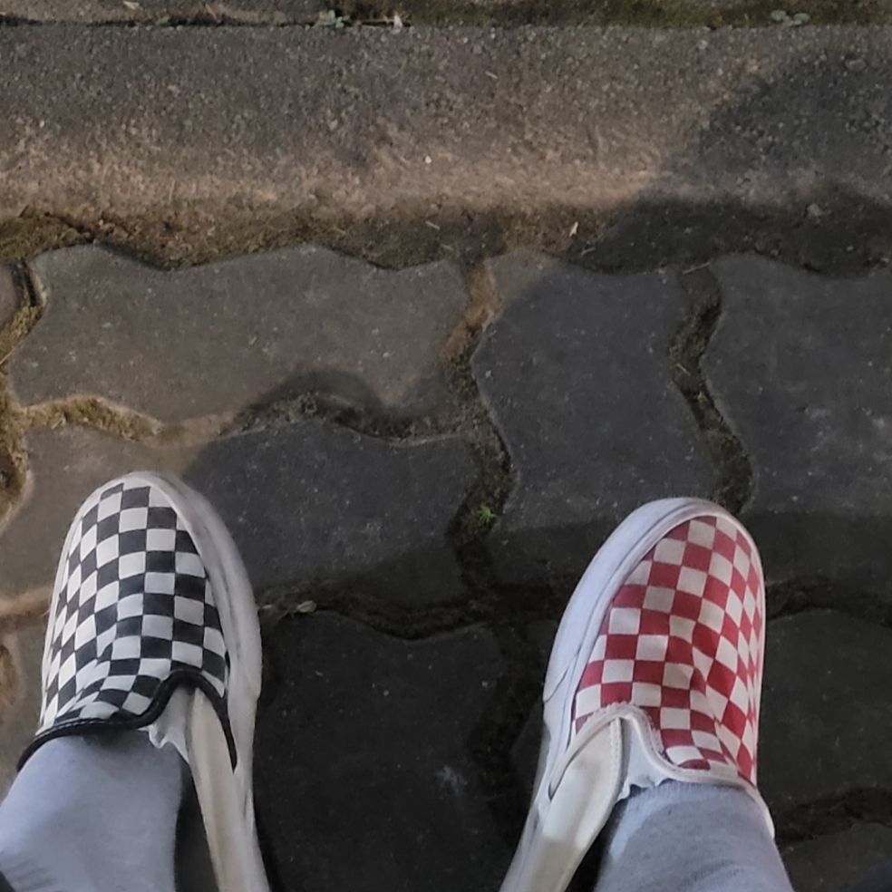 Vans Classic Slip-On Mule Checkerboard Black White, Vans Classic Slip-On Mule Checkerboard Red White 착용 스타일