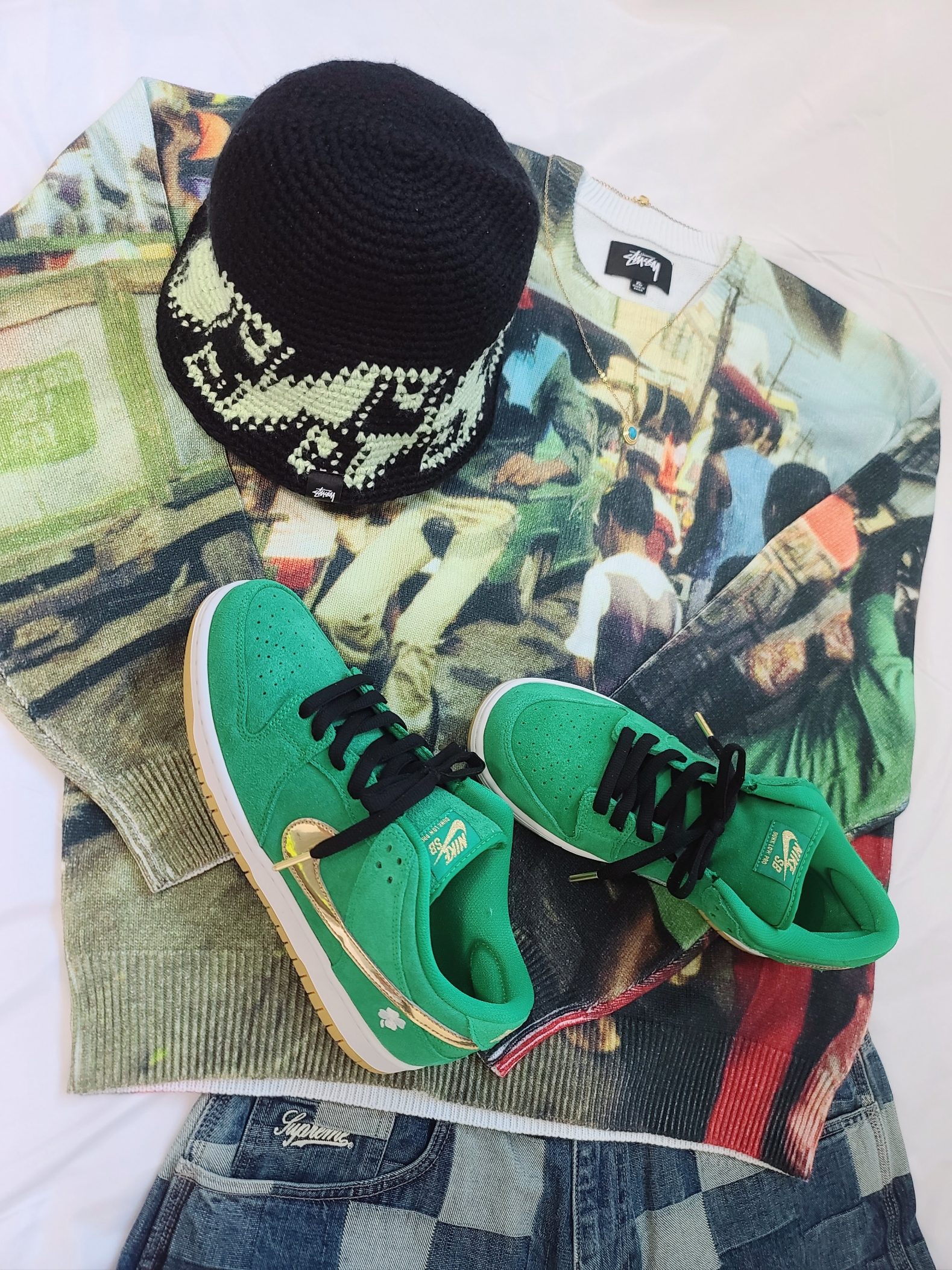 Nike x Supreme Air Force 1 Low White, Stussy SS Link Big OL' Jean Stone Wash 착용 스타일 - 7
