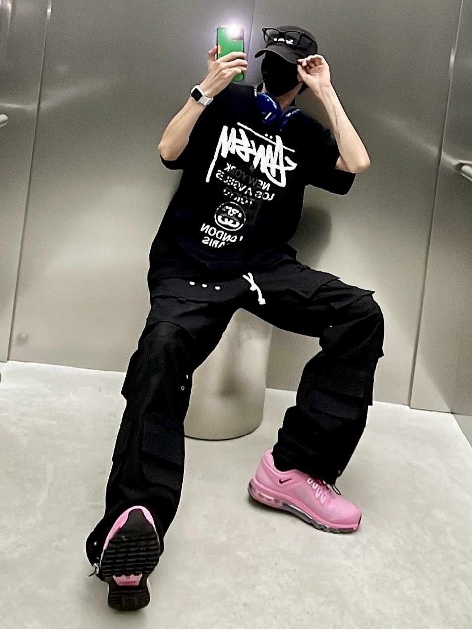 Supreme Repeat Stitch Anorak Black - 23SS, Stussy World Tour Crew Ash Heather 2022 착용 스타일 - 7