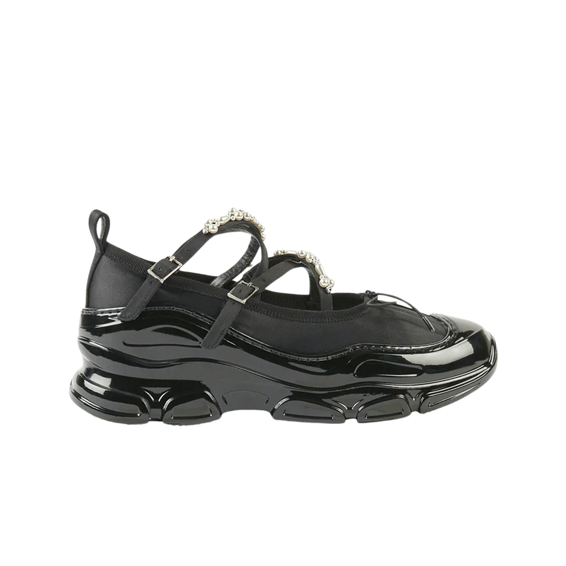 HT11B-0755 (W) Simone Rocha Beaded Criss-Cross Tracker Ballerina Black Pearl