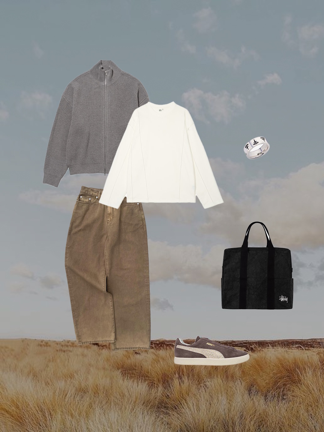 Nike Cable Knit LS Sweater Rattan - Asia, COS Smocked Crossbody Bag Black 착용 스타일 - 4