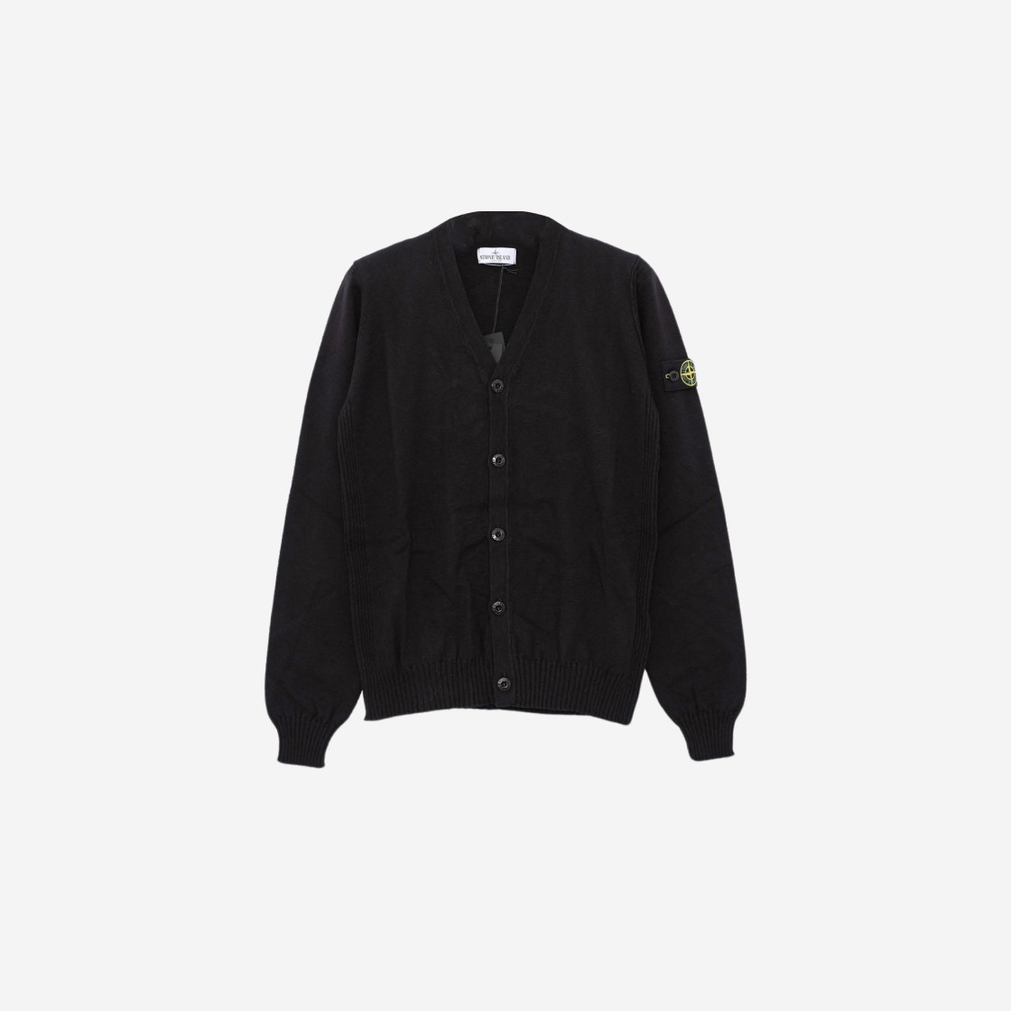 (Kids) Stone Island 511A1 Wappen Patch V-Neck Knit Cardigan Black - 23SS 상세 이미지 1