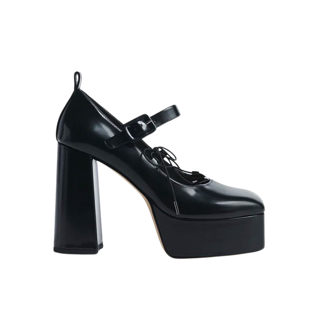 HH1-074-0 (W) Simone Rocha Heart Toe Platform Laceup Ballerina Heel Black