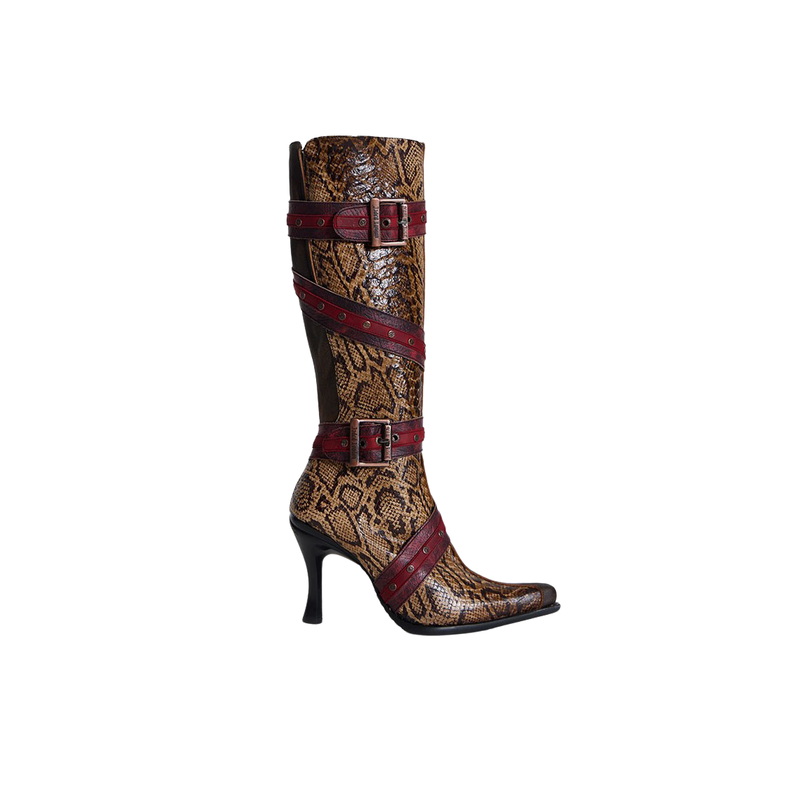 뉴 락 x 제이디드 런던 포이즌 스네이크스킨 레더 부츠 브라운((W) New Rock x Jaded London Poison Snakeskin Leather Boots Brown)