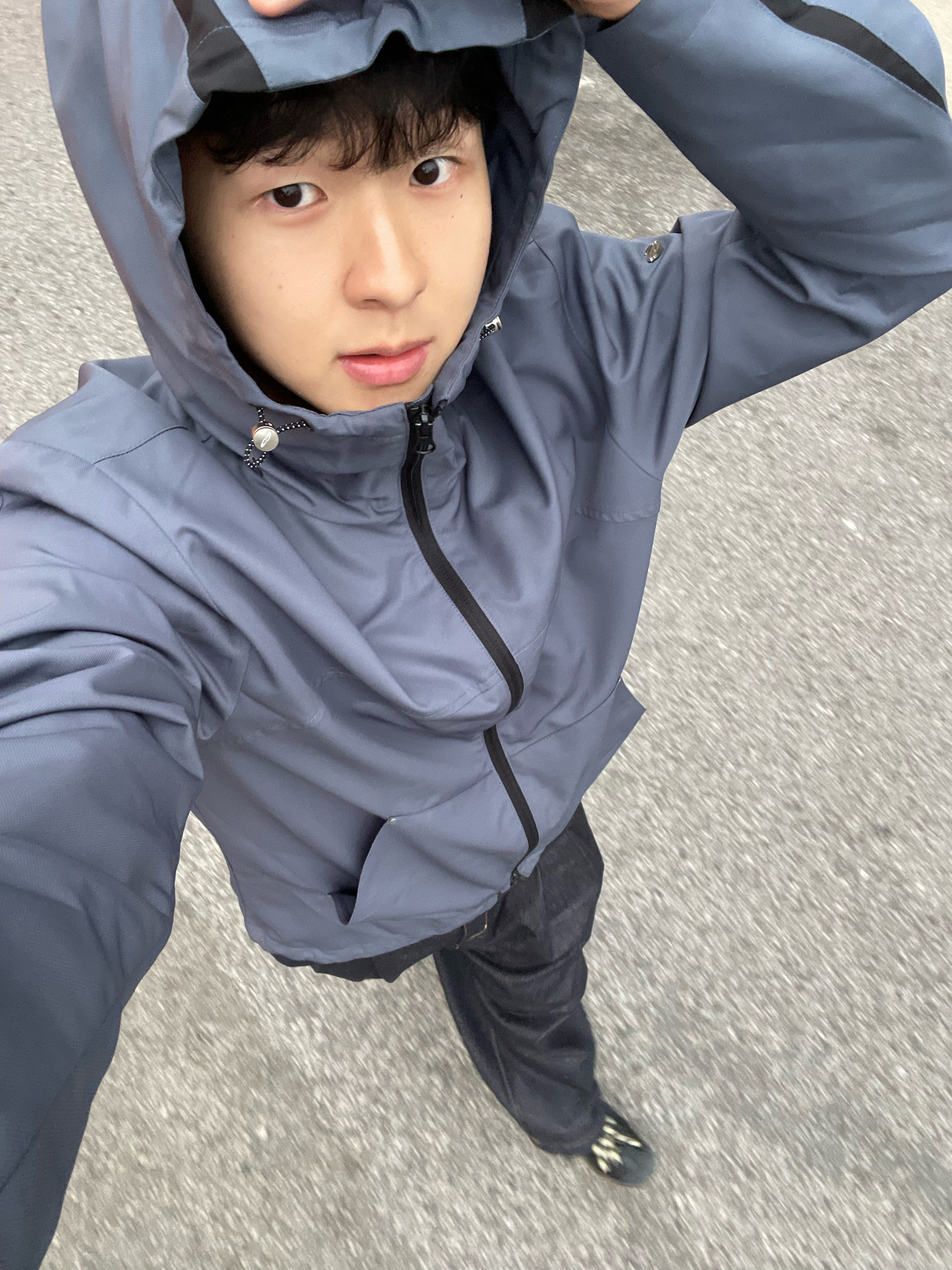 Opening Project Solid Shell Jacket Charcoal, Adidas x Wales Bonner Country Core Black 착용 스타일 - 3