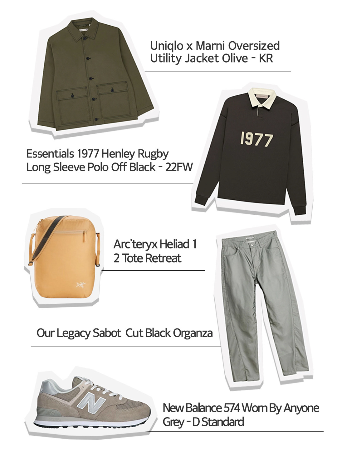 Uniqlo x Marni Oversized Utility Jacket Olive, Essentials 1977 Henley Rugby Long Sleeve Polo Off Black - 22FW 착용 스타일 - 1