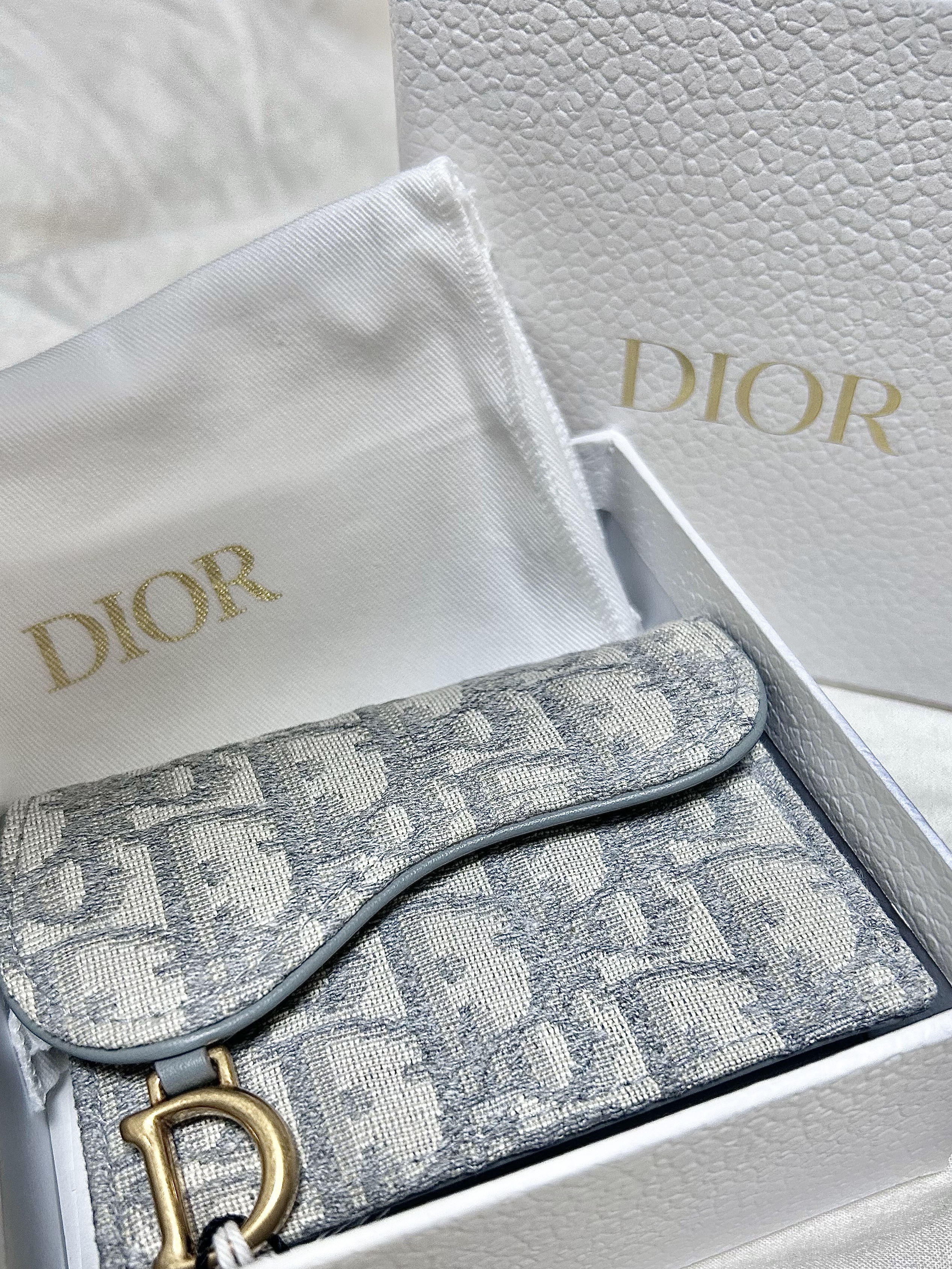 Dior Saddle Flap Card Holder Grey Dior Oblique Jacquard 착용 스타일