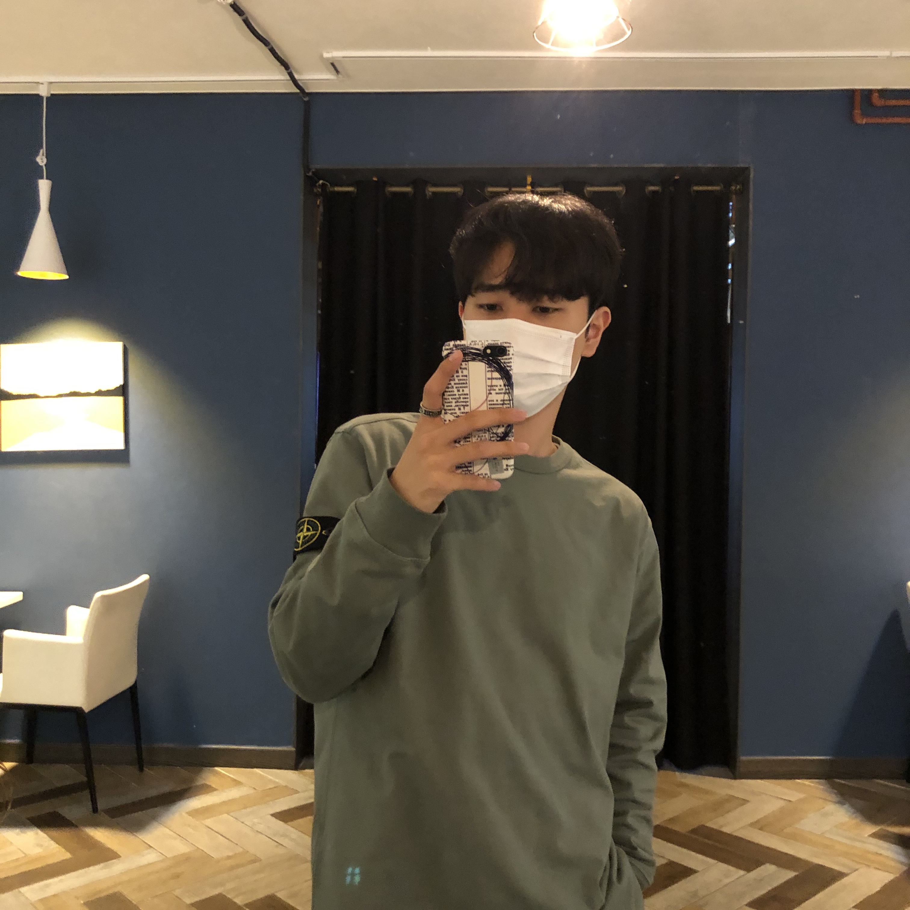 Stone Island 64450 Long Sleeve Crewneck Sweatshirt Sage Green - 21FW 착용 스타일 - 3