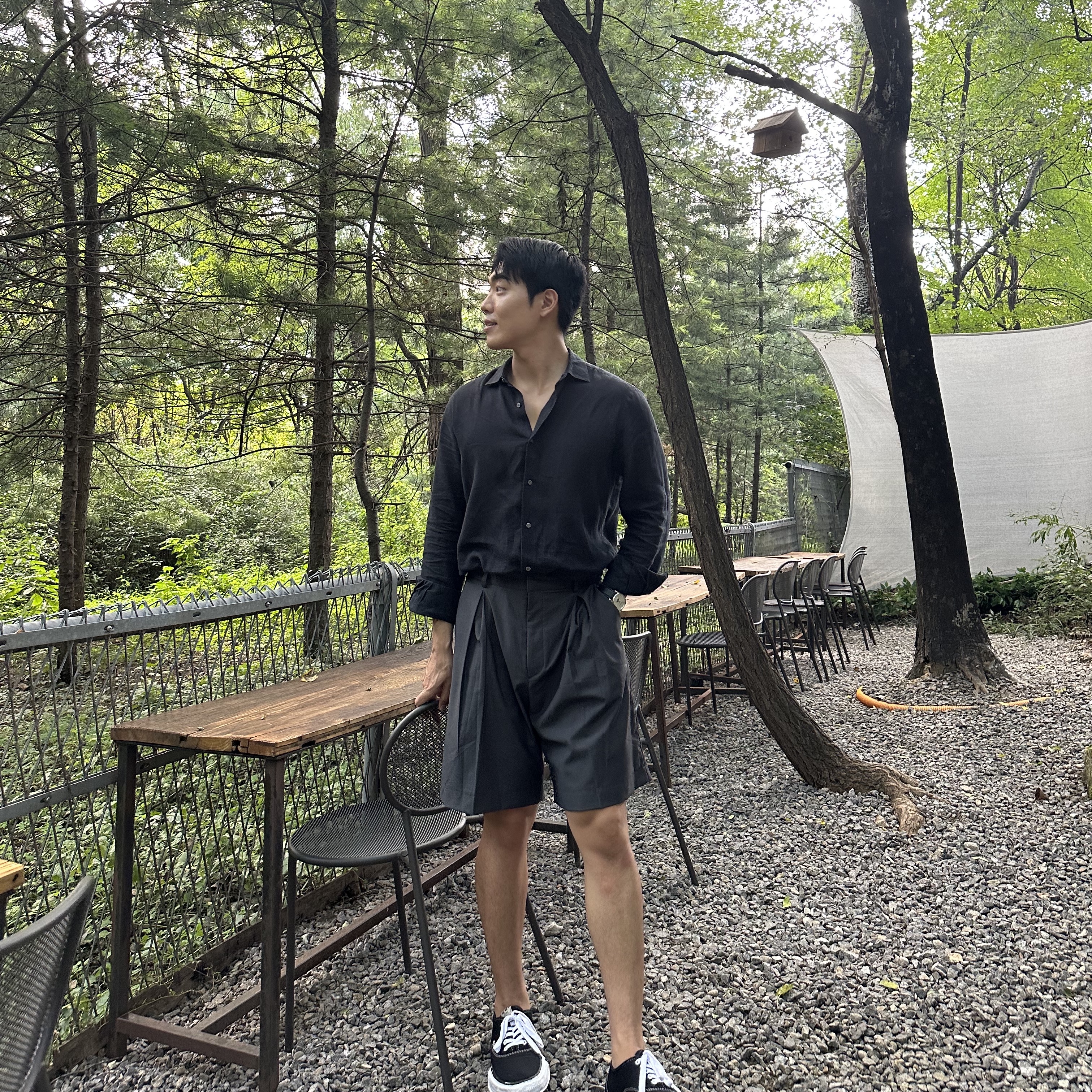 Maison Mihara Yasuhiro Baker OG Sole Canvas Low Cut Sneakers Black 착용 스타일 - 1