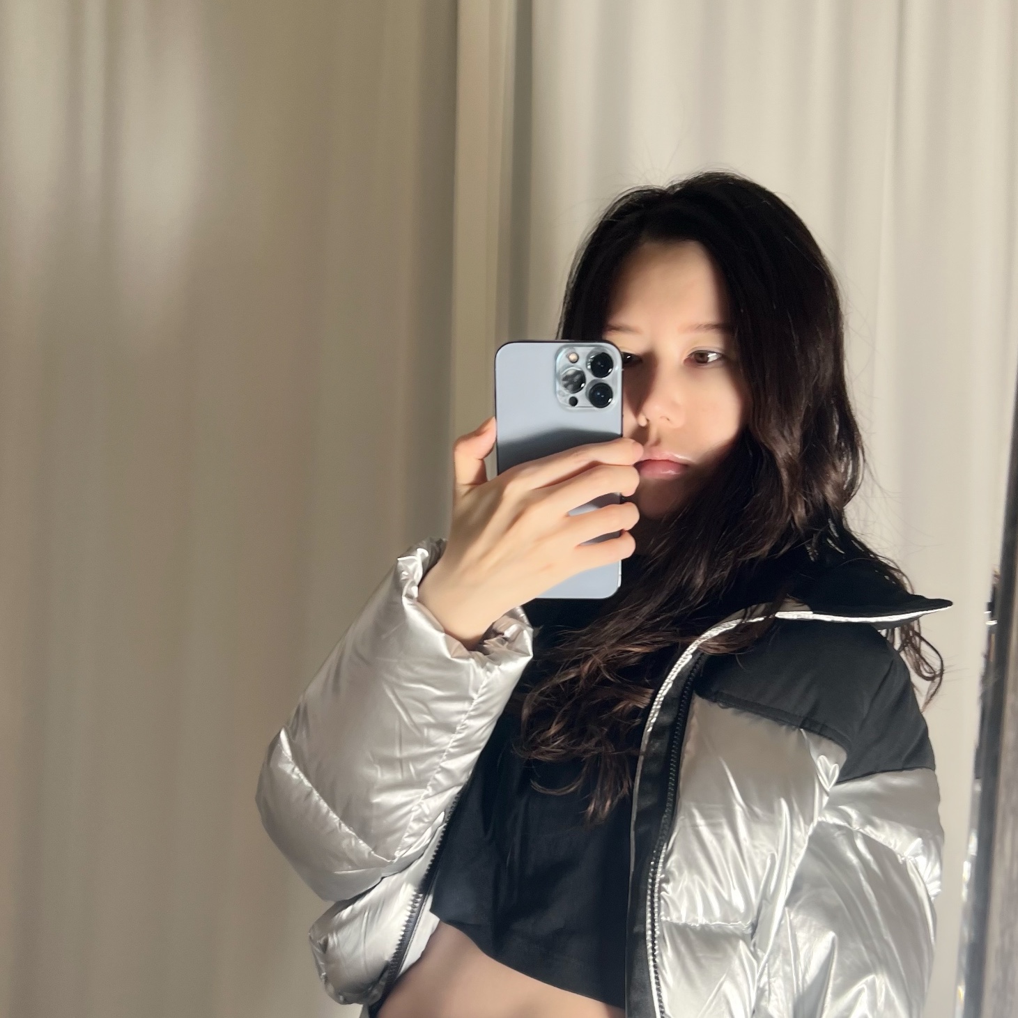 (W) The North Face White Label Novelty Nuptse Down Jacket Silver 착용 스타일 - 2
