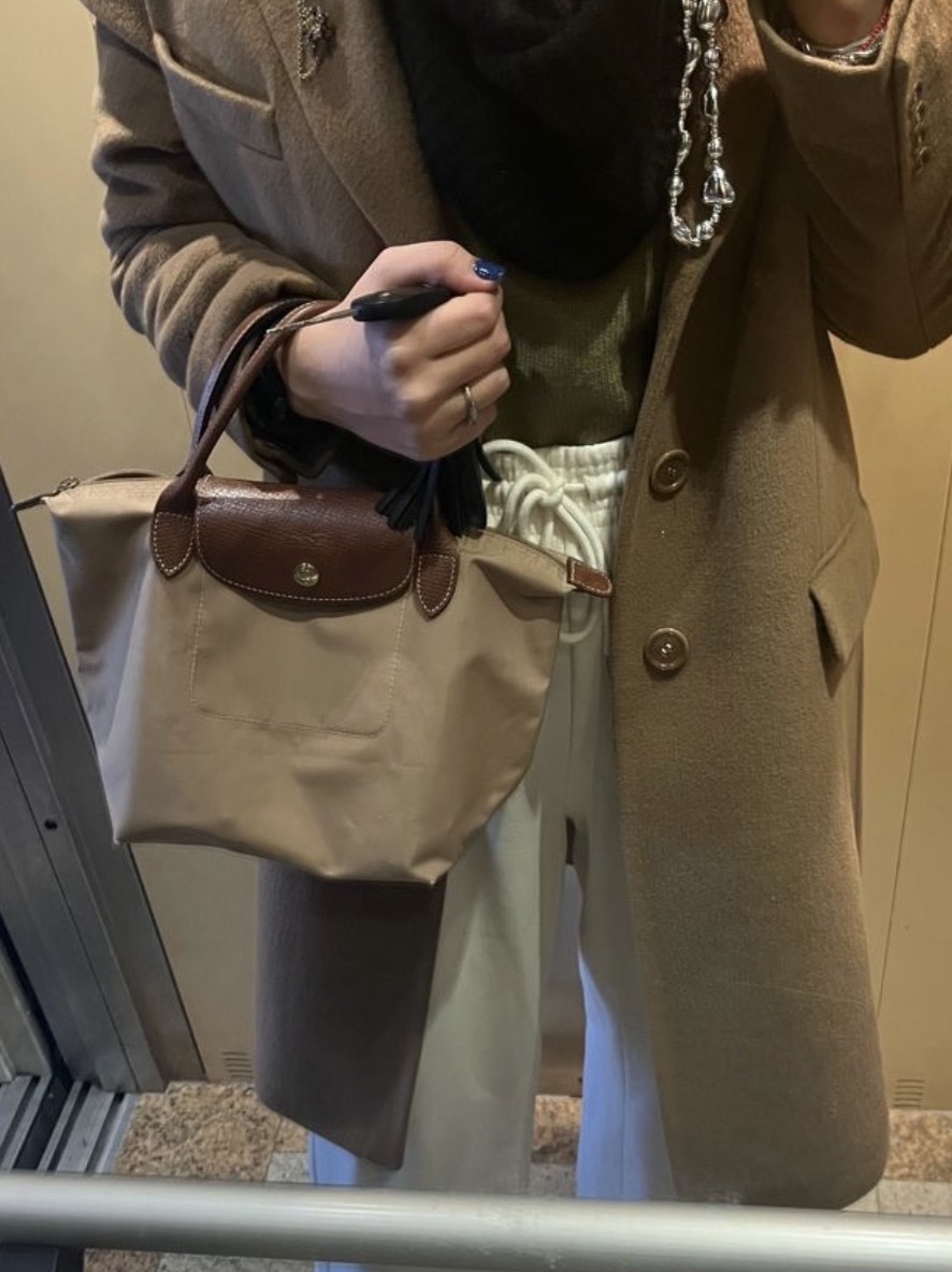 Longchamp Le Pliage Original Handle Pouch Blue Navy, Longchamp Le Pliage Original Handbag M Paper 착용 스타일 - 4