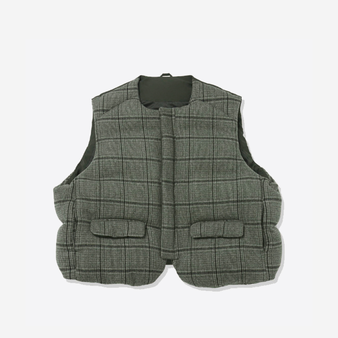 에스티유 덕 다운 패디드 울 체크 베스트 그린