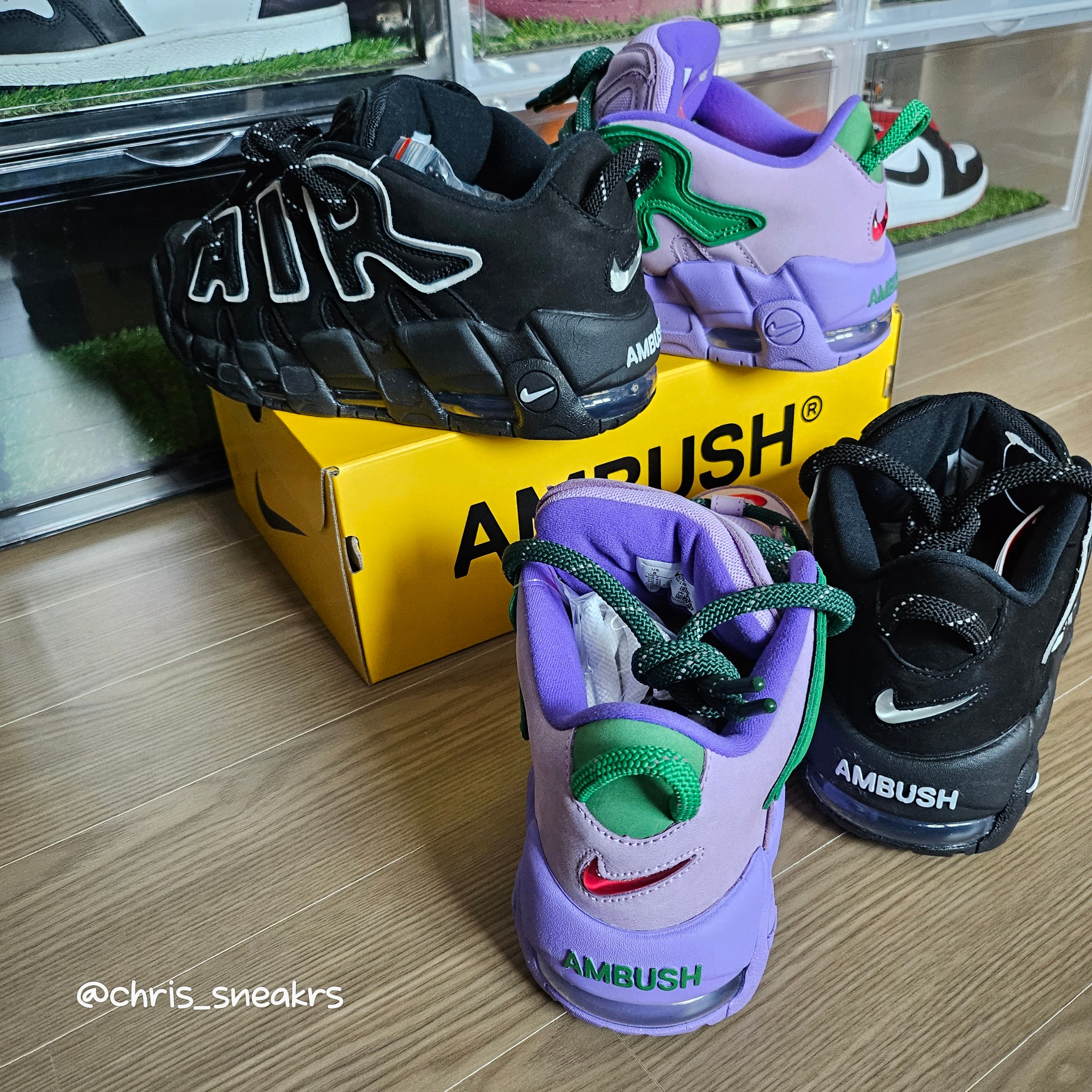 Nike x Ambush Air More Uptempo Low Lilac and Apple Green, Nike x Ambush Air More Uptempo Low Black and White 착용 스타일 - 1