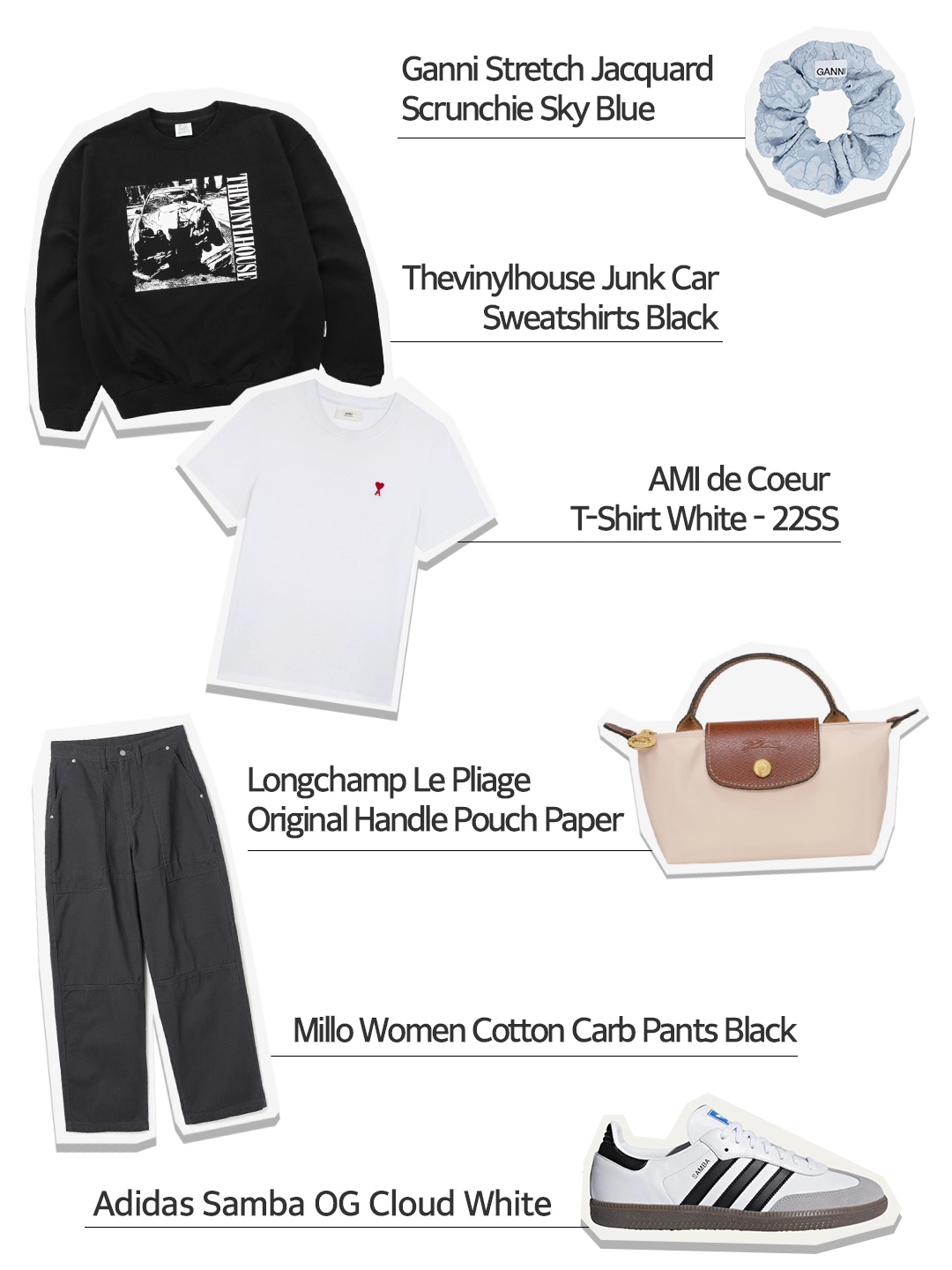 (W) Ganni Stretch Jacquard Scrunchie Sky Blue, Thevinylhouse Junk Car Sweatshirt Black 착용 스타일 - 1