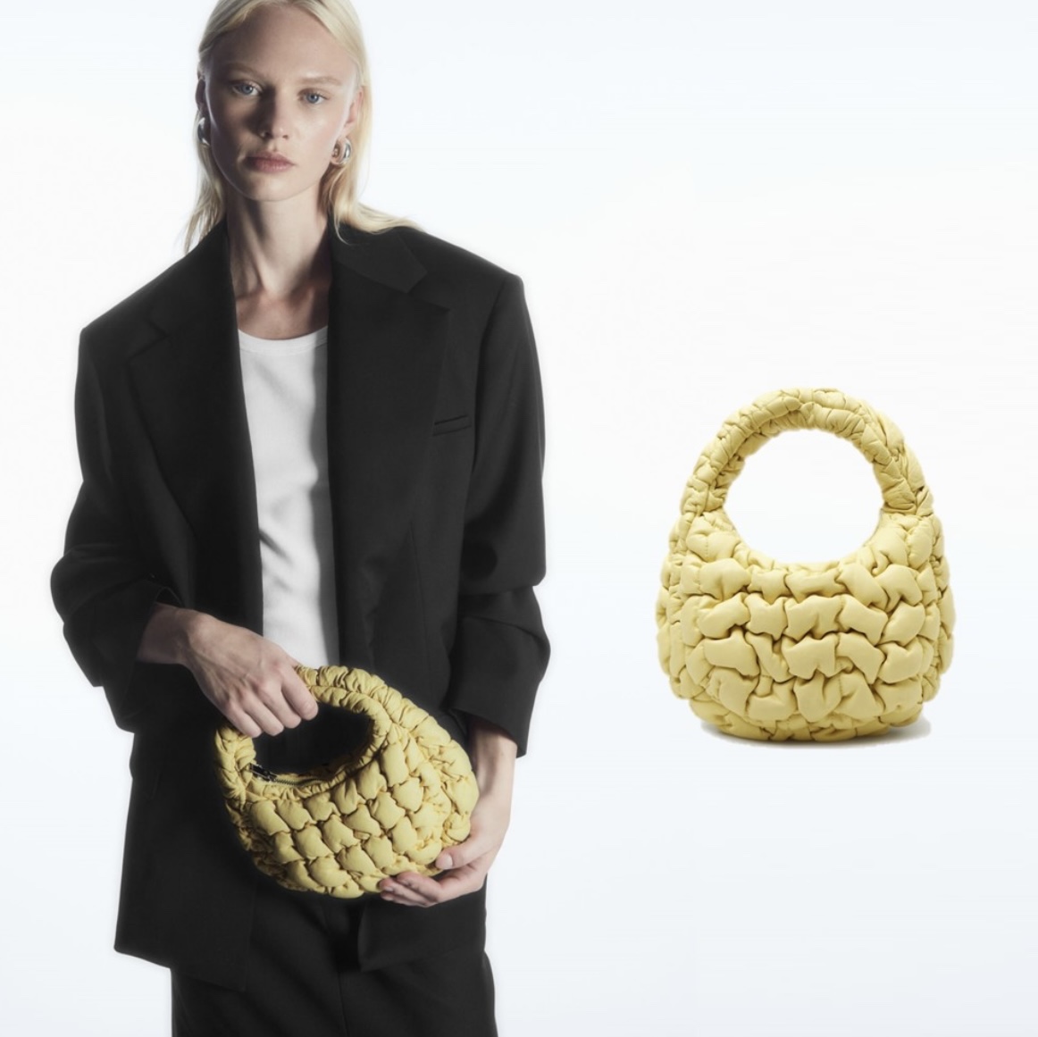 COS Quilted Micro Bag Leather Light Yellow 착용 스타일