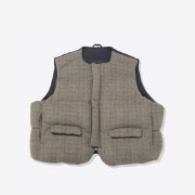 STU Duck Down Padded Wool Check Vest Beige