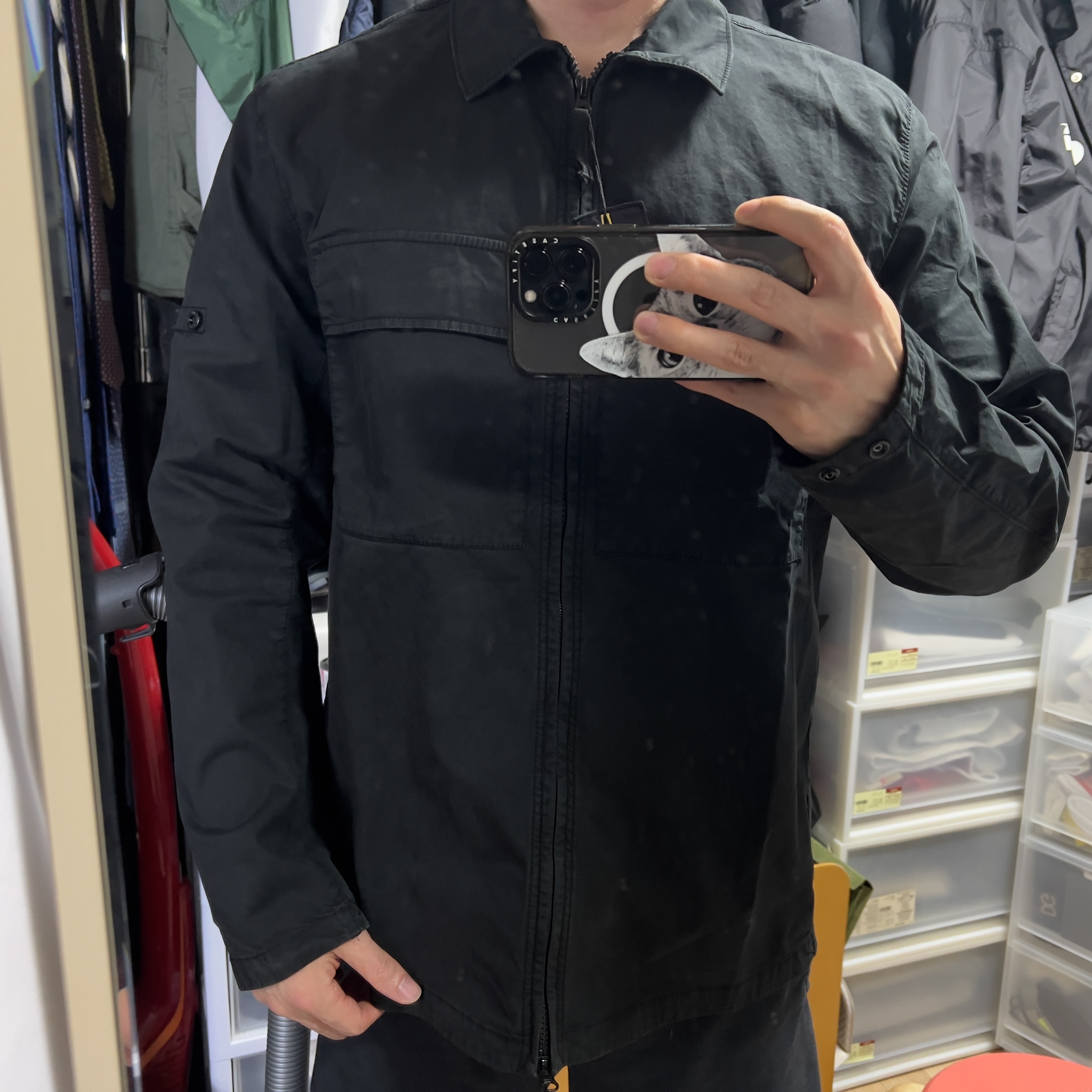 Stone Island 10210 Double Pocket Cotton Overshirt Black - 23SS 착용 스타일