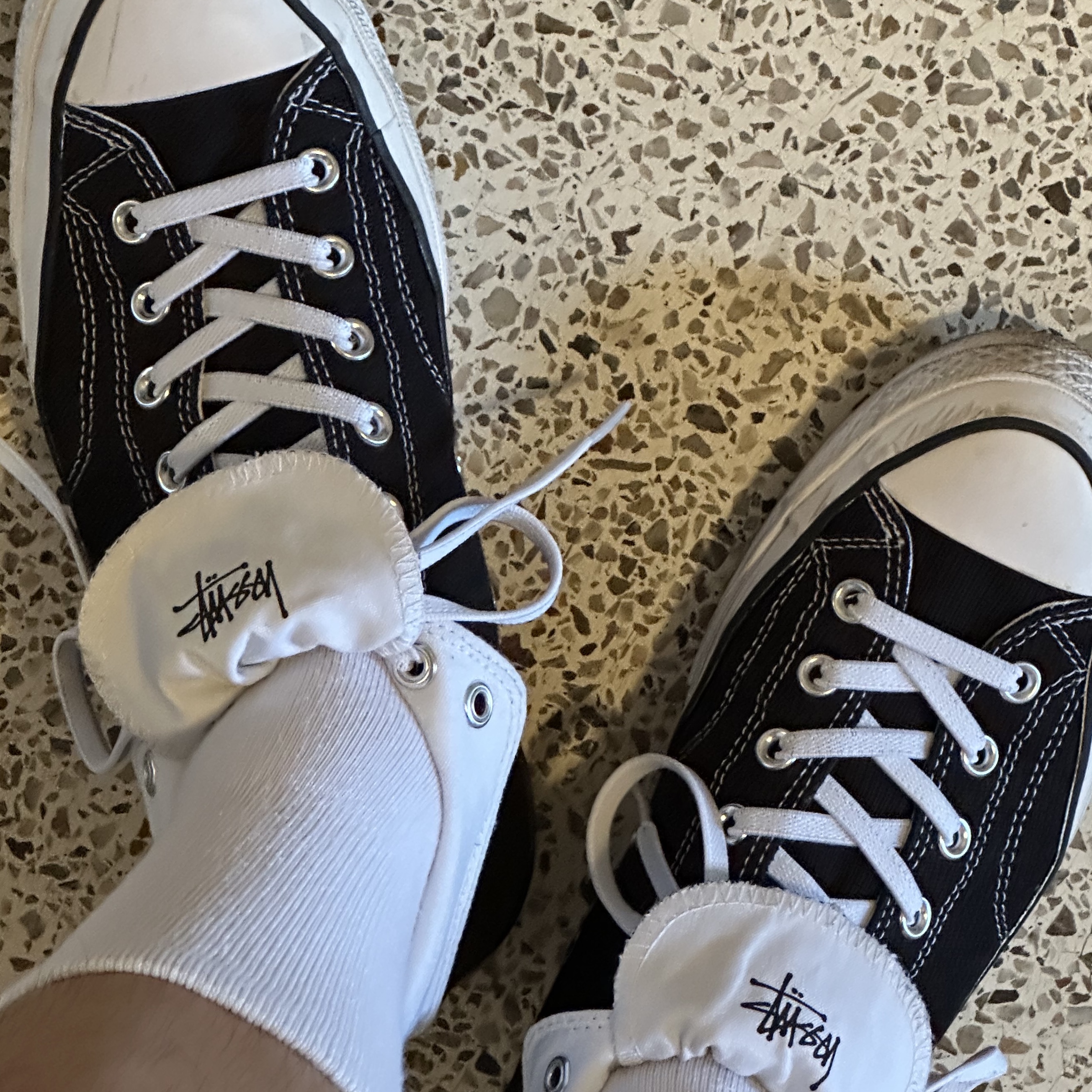 Converse x Stussy Chuck 70 High Black 착용 스타일