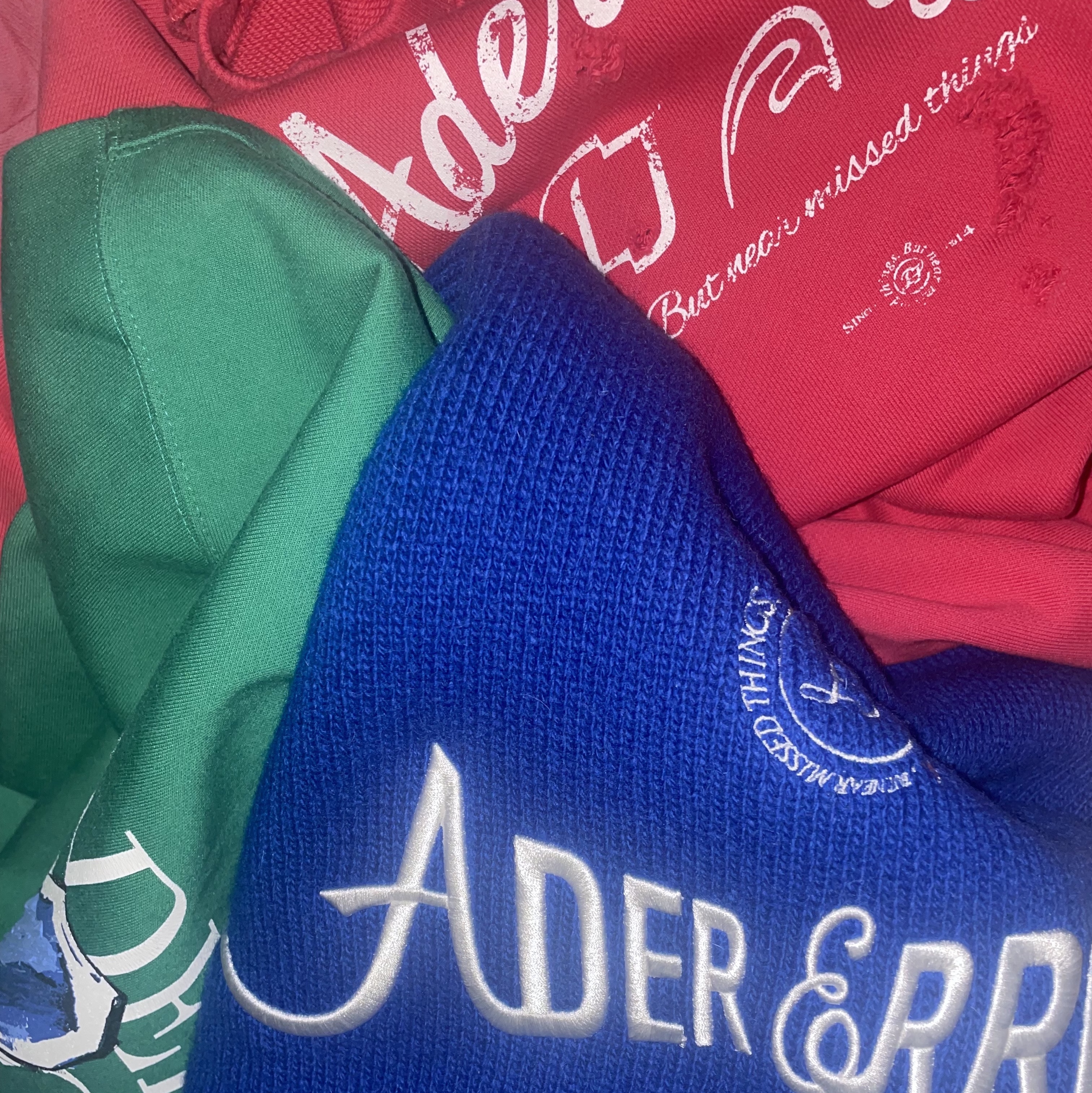 Ader Error Portrait Trophy Logo Sweatshirt Green, Ader Error Sollec Sweatshirt Navy 착용 스타일