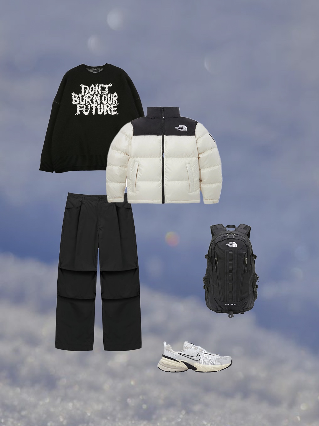 The North Face 1996 Eco Nuptse Jacket Real Black, Salomon Speedcross 3 Mindful Gray Green 착용 스타일 - 4