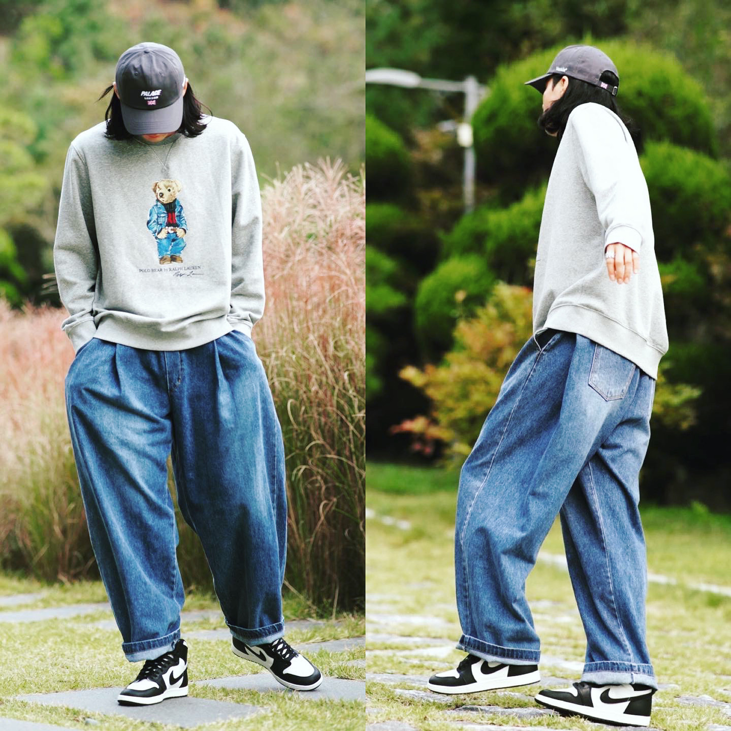 Palace Ventile London 6-Panel Charcoal - 23FW, Jordan 1 High 85 Black White 착용 스타일