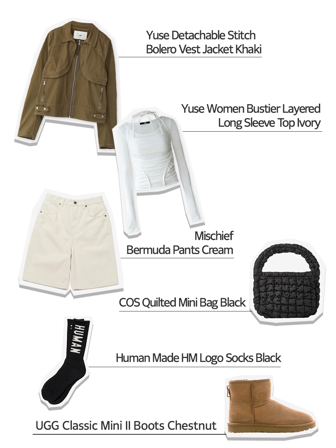 (W) Mischief Bermuda Pants Cream, COS Quilted Mini Bag Black 착용 스타일 - 1