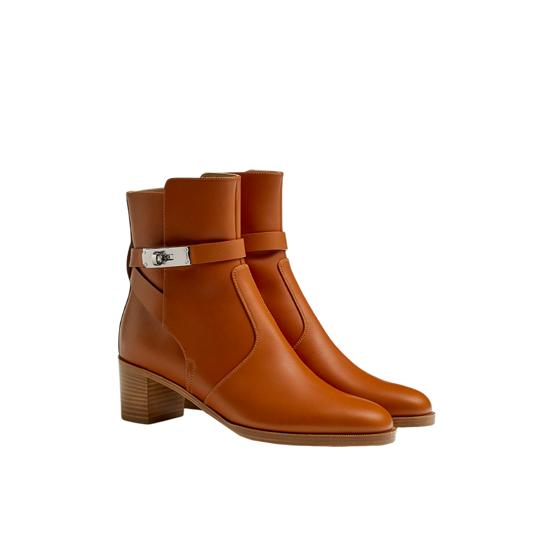 (W) 에르메스 프렌치 50 앵클 부츠 헤리티지 카프스킨 & 팔라듐 하드웨어 나뛰렐((W) Hermes Frenchie 50 Ankle Boot Heritage Calfkskin & Palladium Naturel) - 2