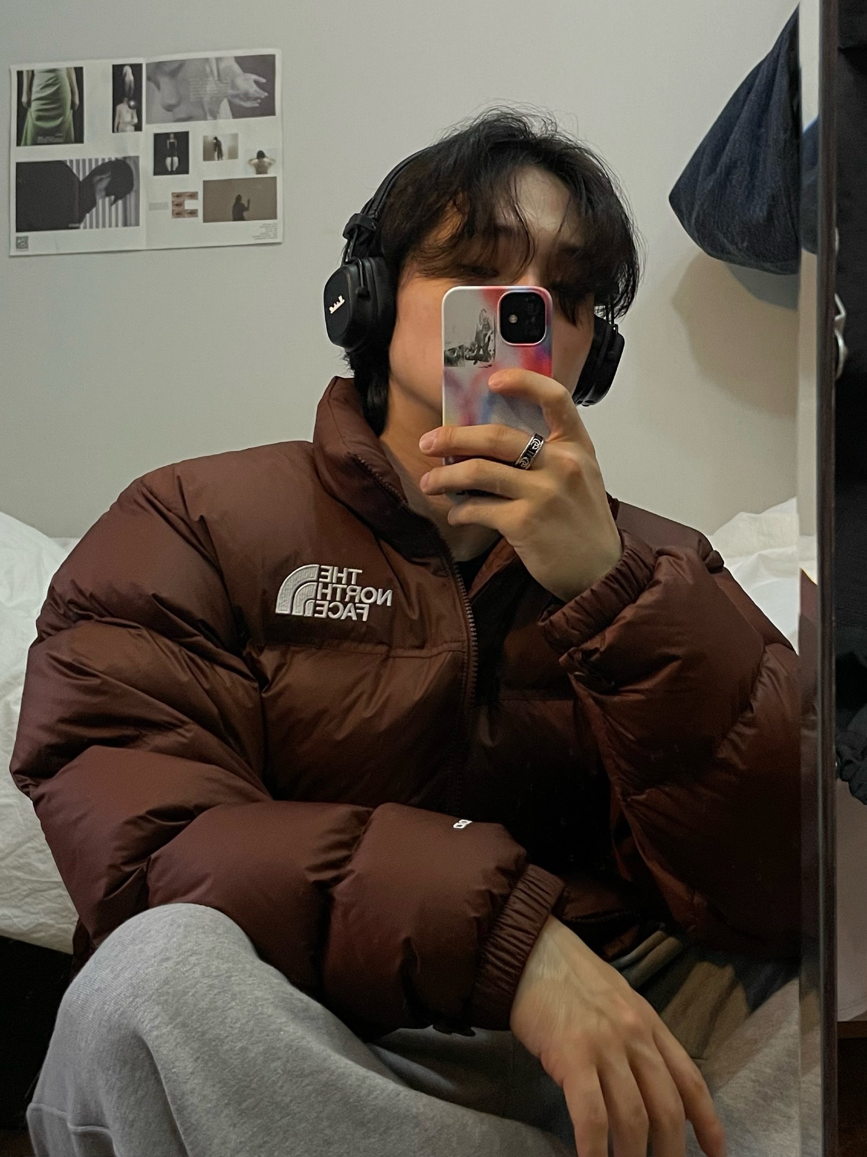 The North Face 1996 Retro Nuptse Jacket Dark Oak, Marshall Major IV Black (Korean Ver.) 착용 스타일