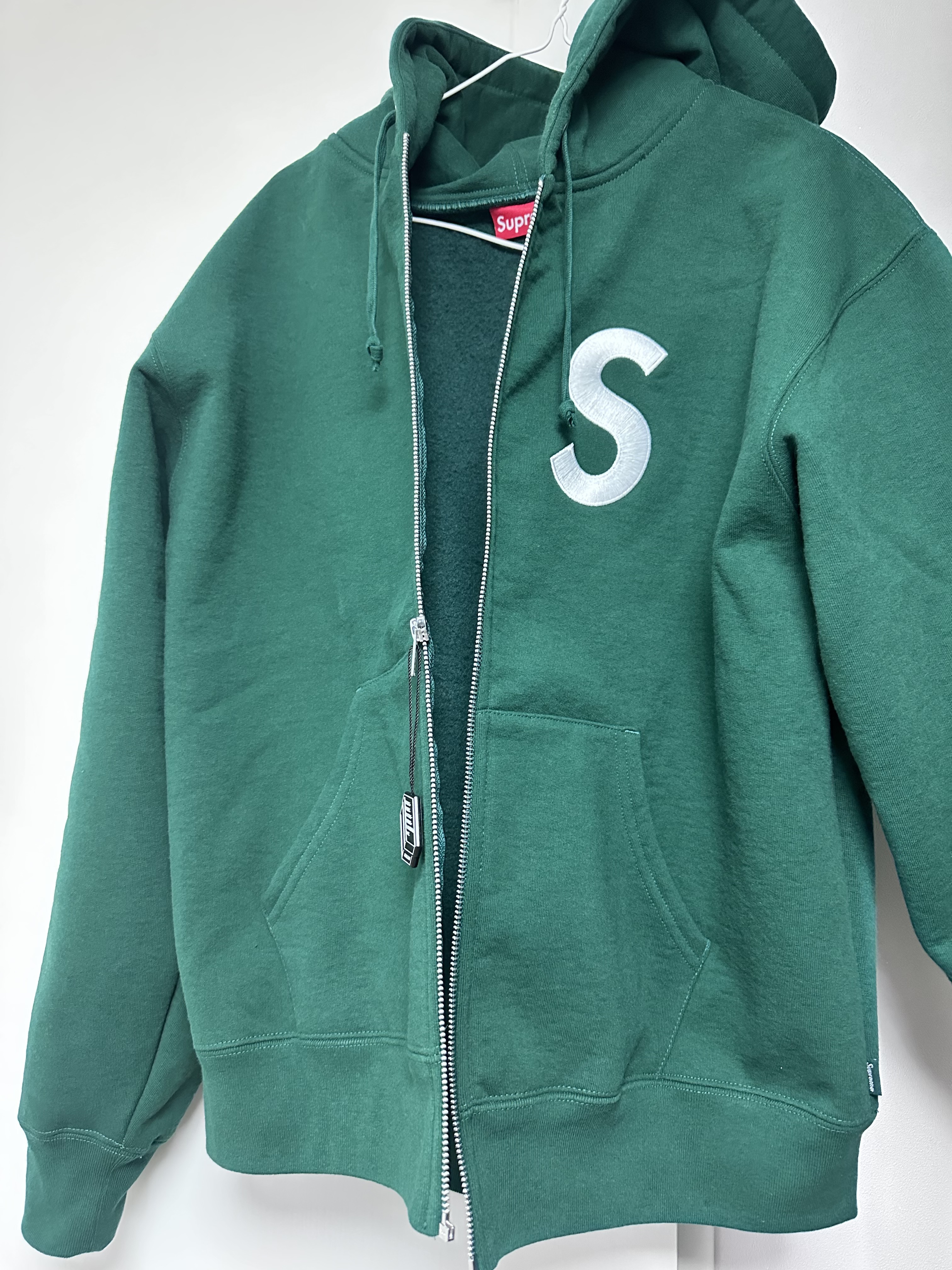 Supreme S Logo Zip Up Hooded Sweatshirt Dark Green - 23FW 착용 스타일