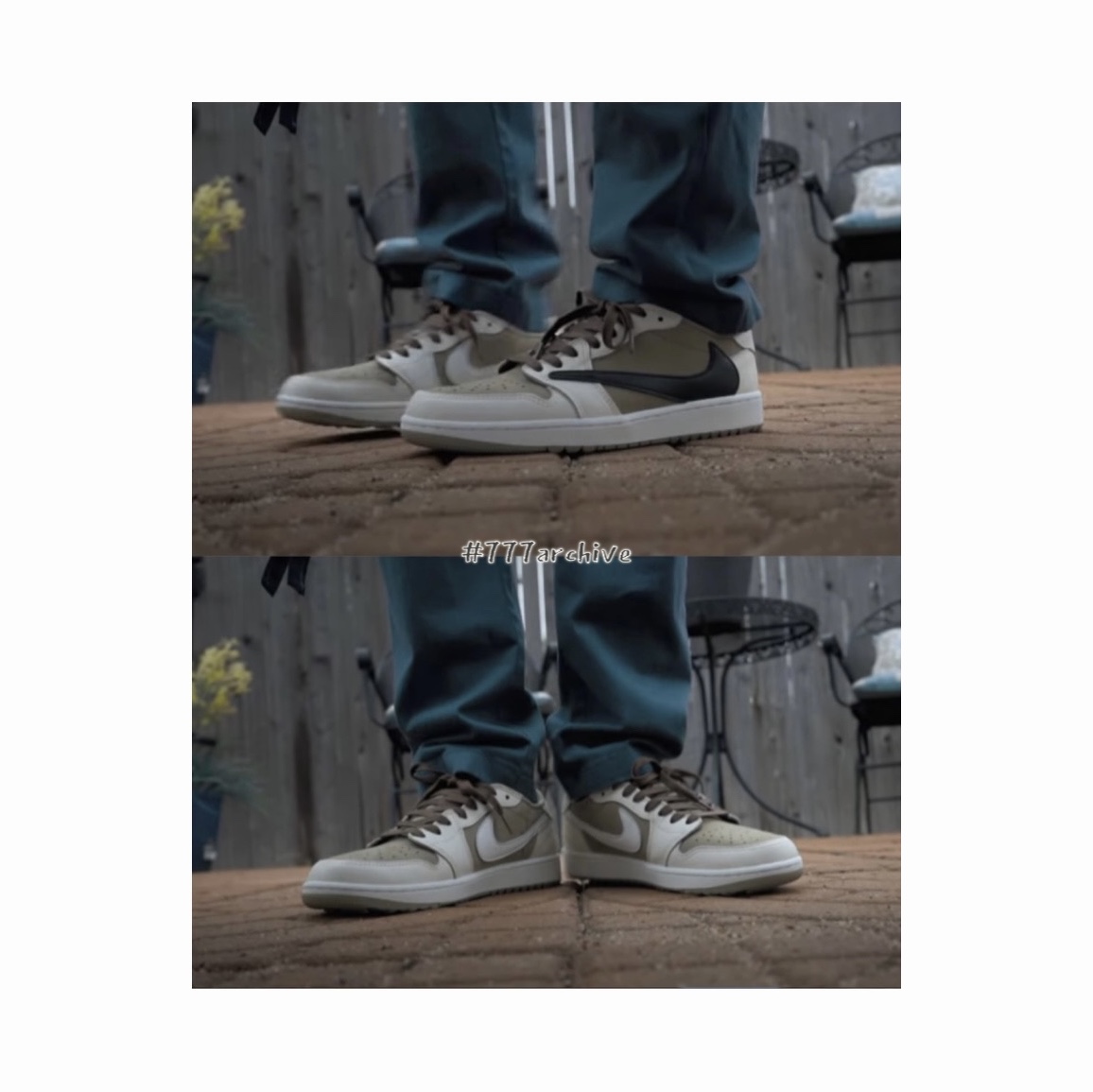 Jordan 1 x Travis Scott Retro Low Golf NRG Neutral Olive 착용 스타일 - 4