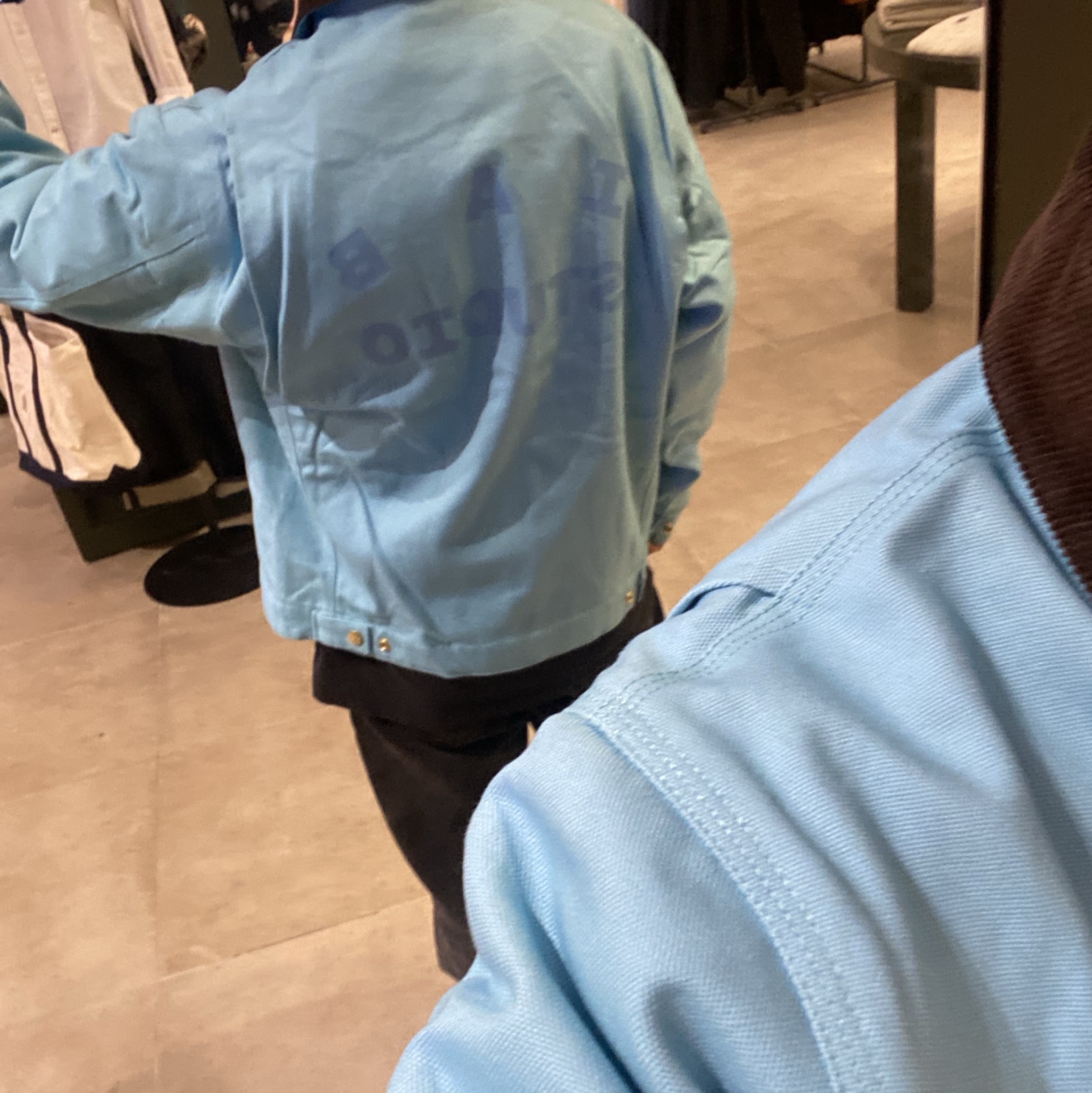 Carhartt WIP x IAB Studio OG Detroit Jacket Milky Blue, IAB Studio x Lee Denim Jeans Black 착용 스타일 - 2