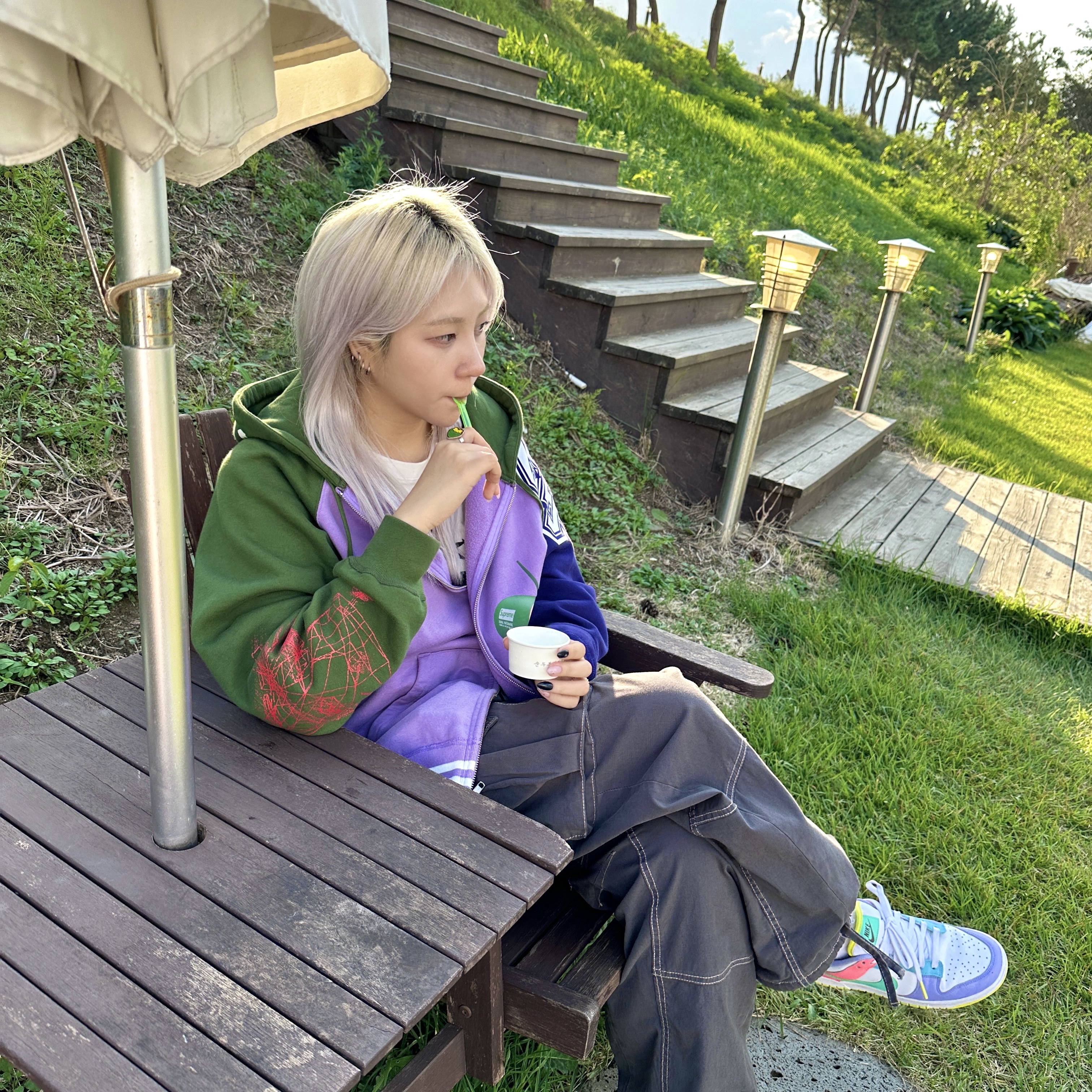 Supreme x Comme des Garcons Junya Watanabe Man Zip Up Hooded Sweatshirt Violet - 21FW, (W) Nike Dunk Low SE Candy 착용 스타일 - 2